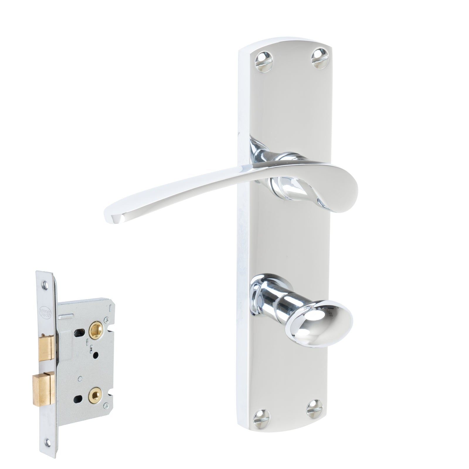 Diplomat Door Handles On Plate Bathroom Handle Set in Polished Chrome