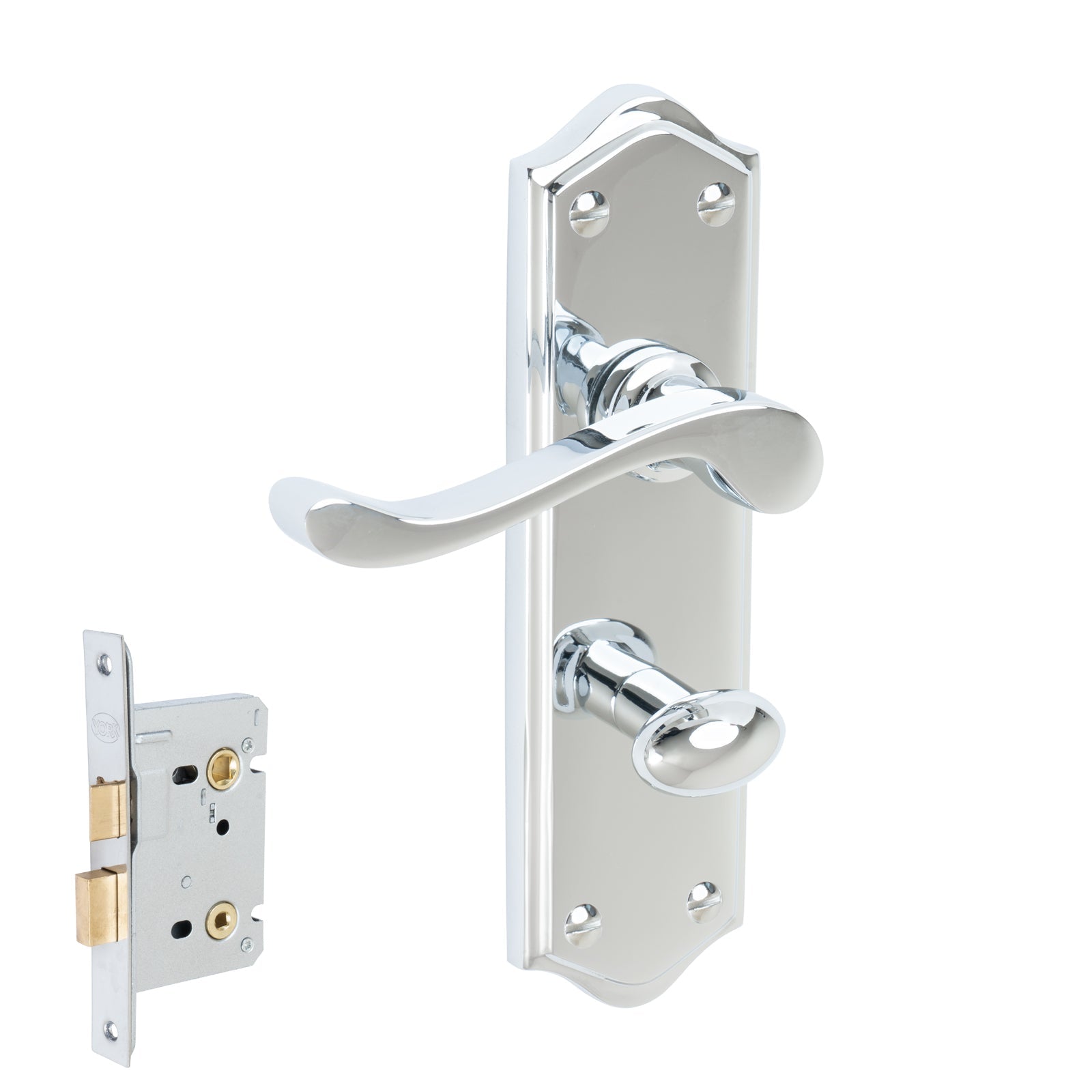 Buckingham Door Handles On Plate Bathroom Handle Set in Polished Chrome