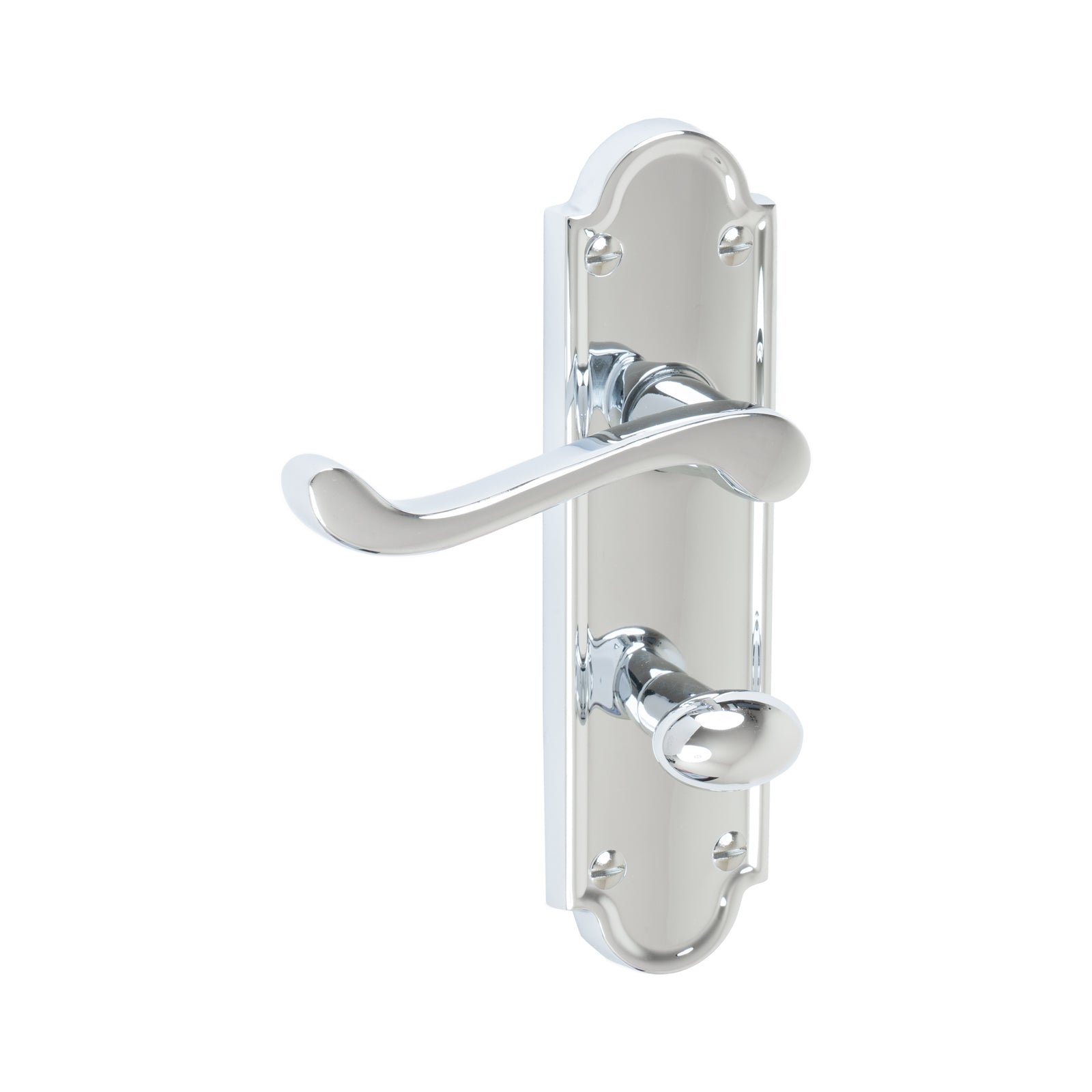 Meridian Door Handles On Plate Bathroom Handle in Polished Chrome