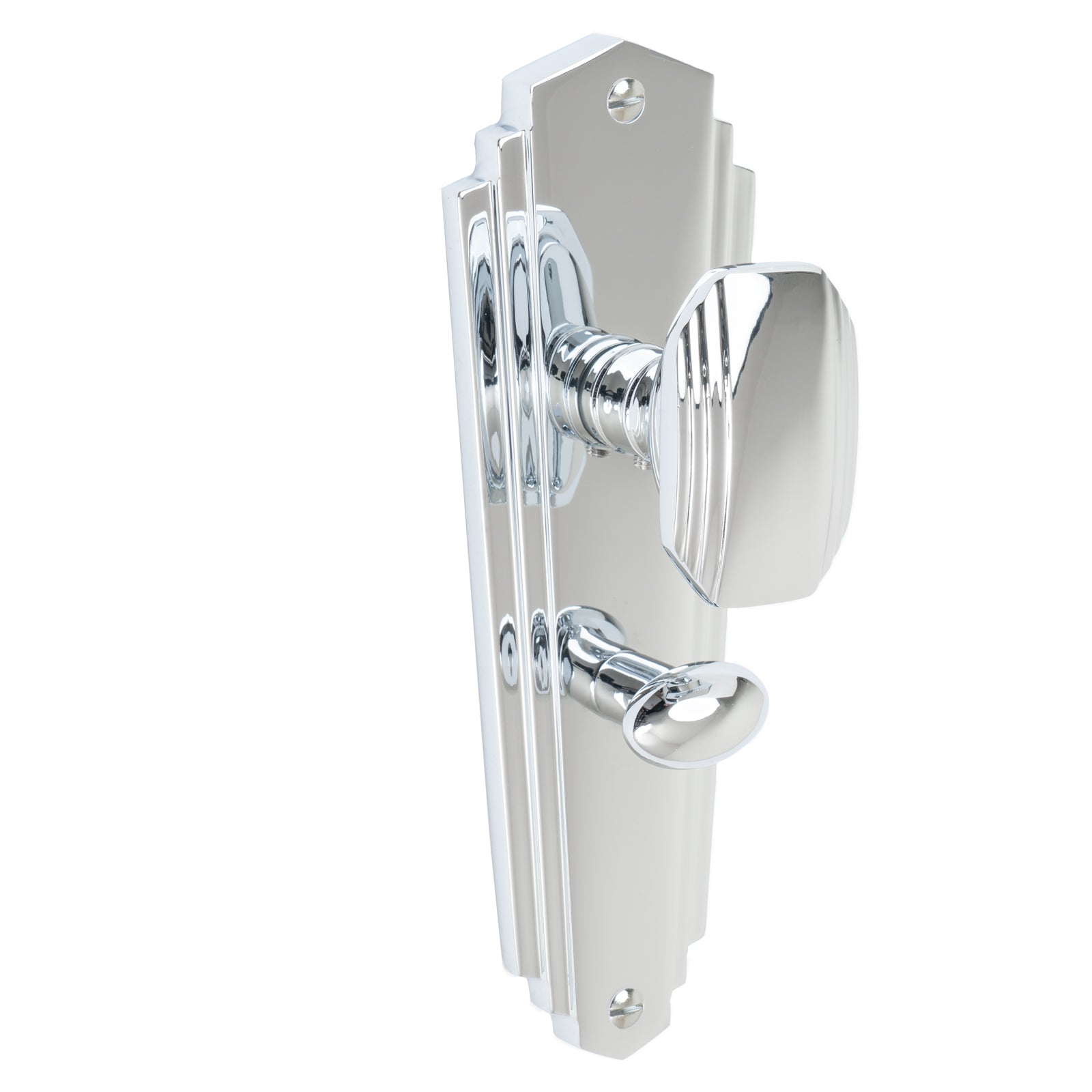 Charlston Door Handles On Plate Lock Handle in Polished Chrome