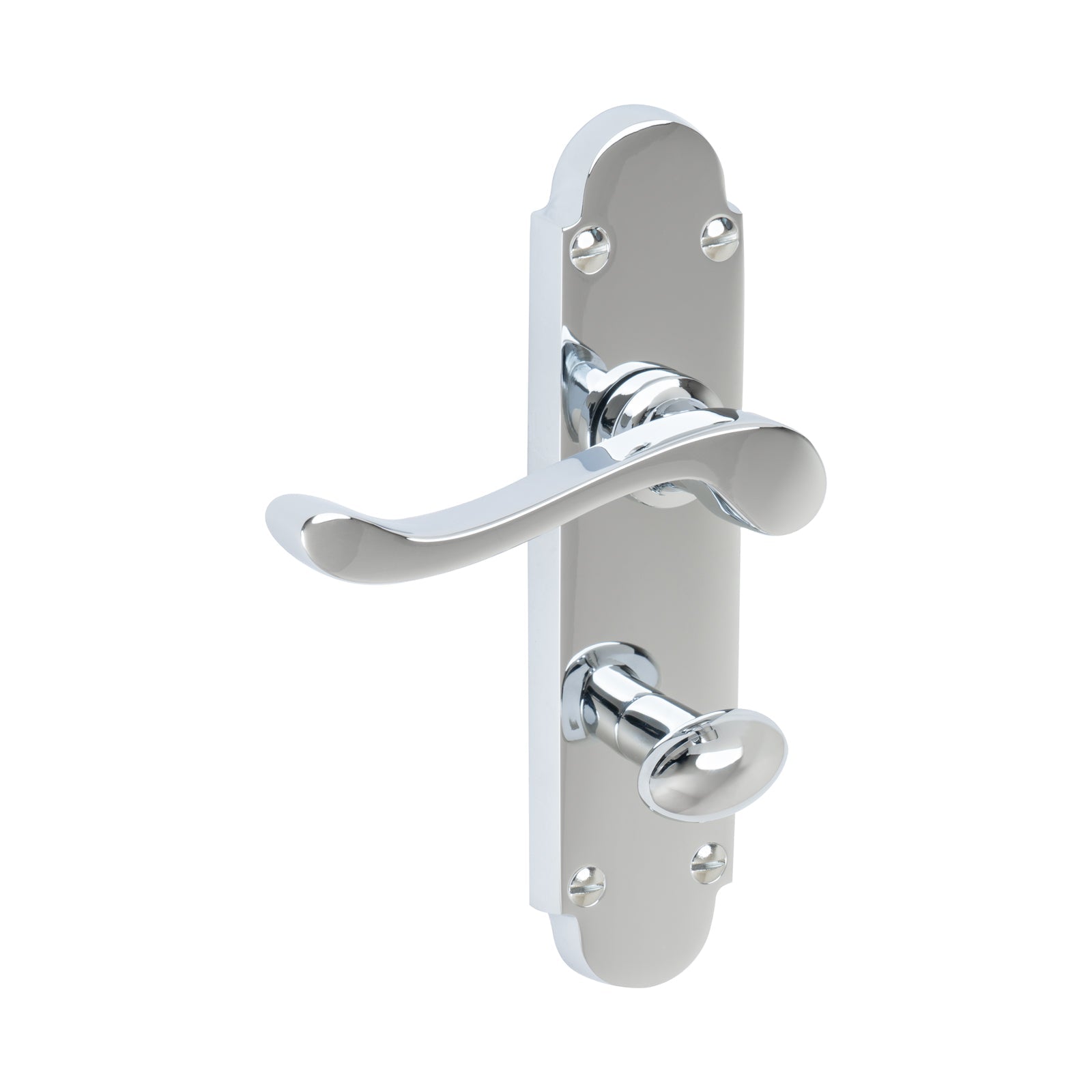 Savoy Door Handles On Plate Bathroom Handle in Polished Chrome