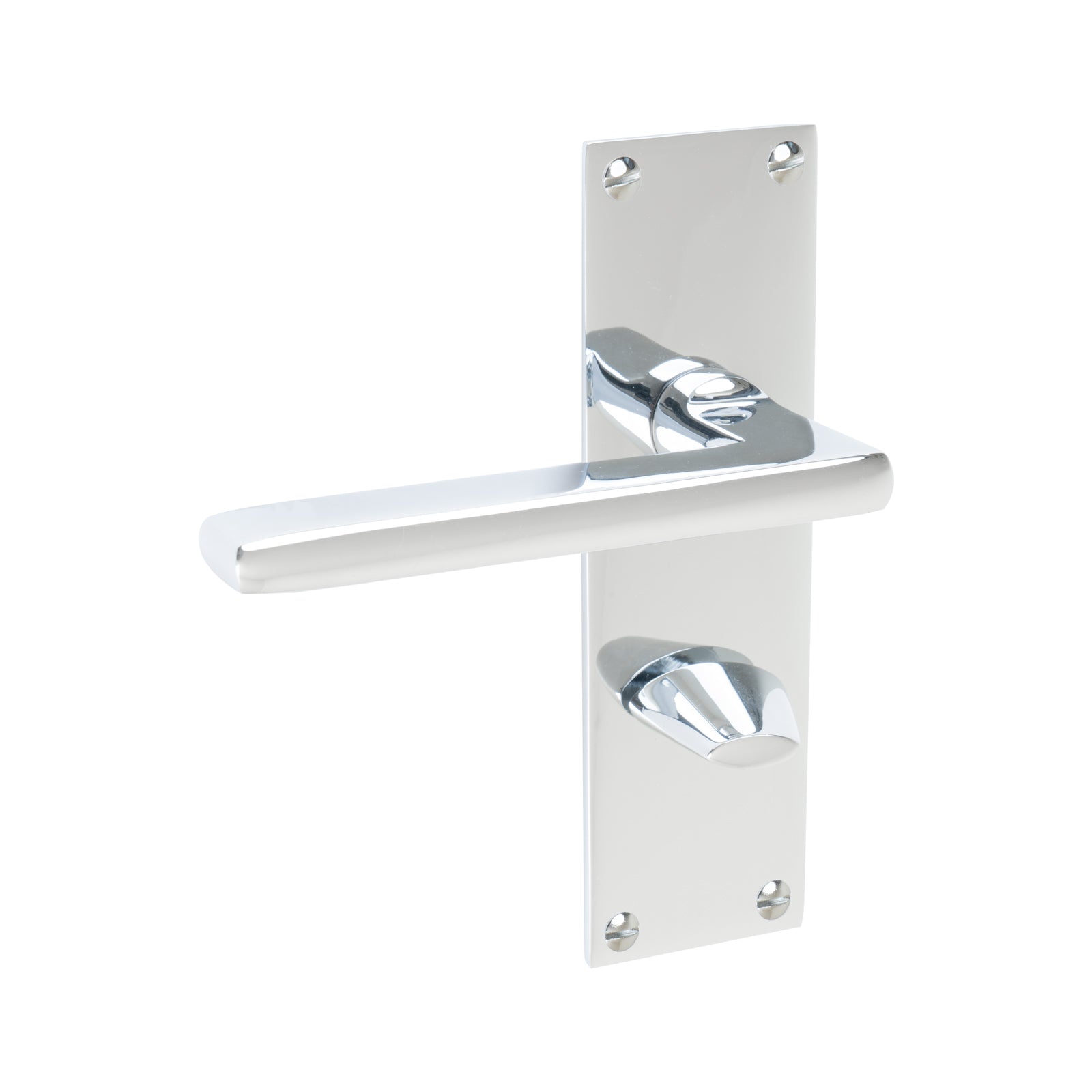 Trident Door Handles On Plate Bathroom Handle in Polished Chrome