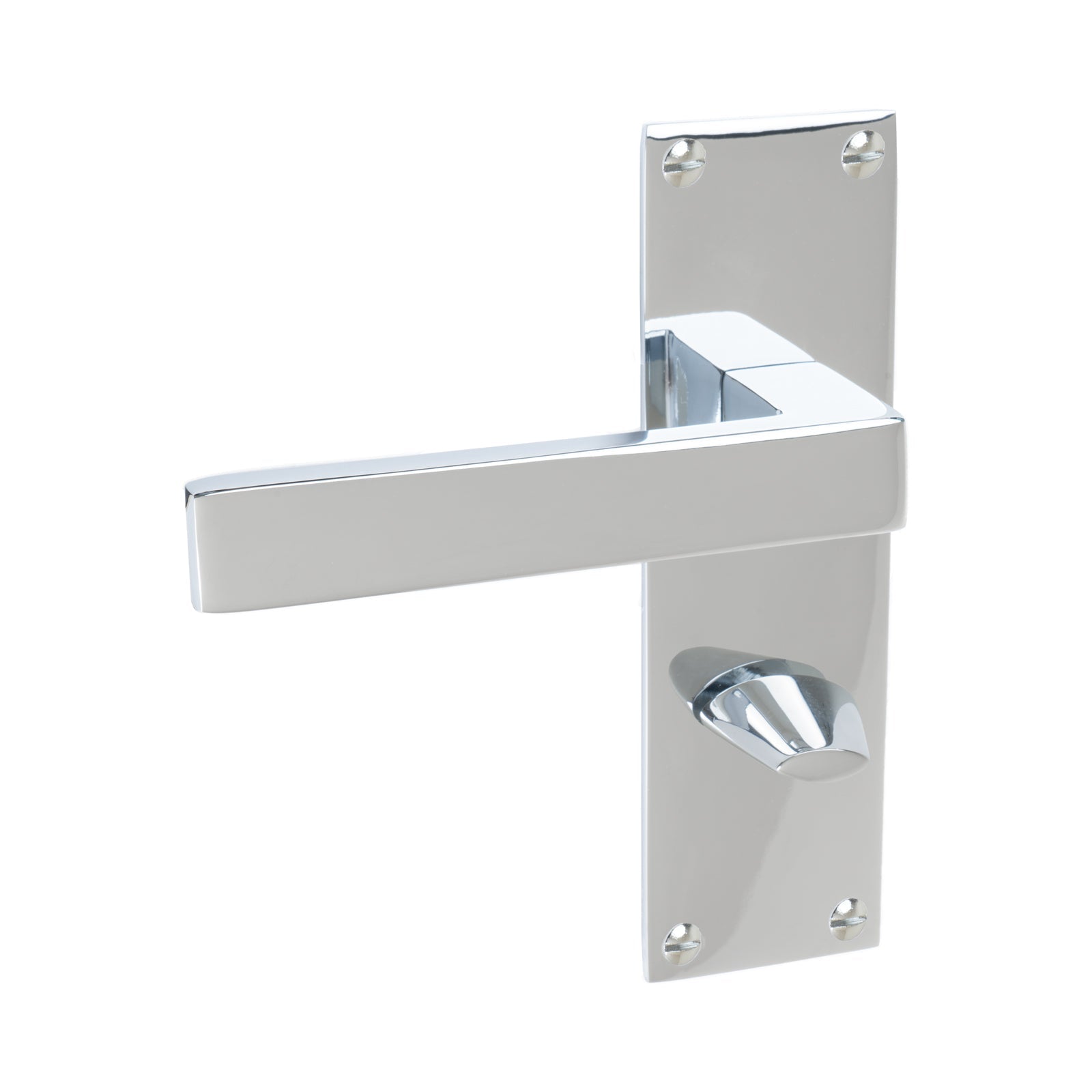 Metro Door Handles On Plate Bathroom Handle in Polished Chrome