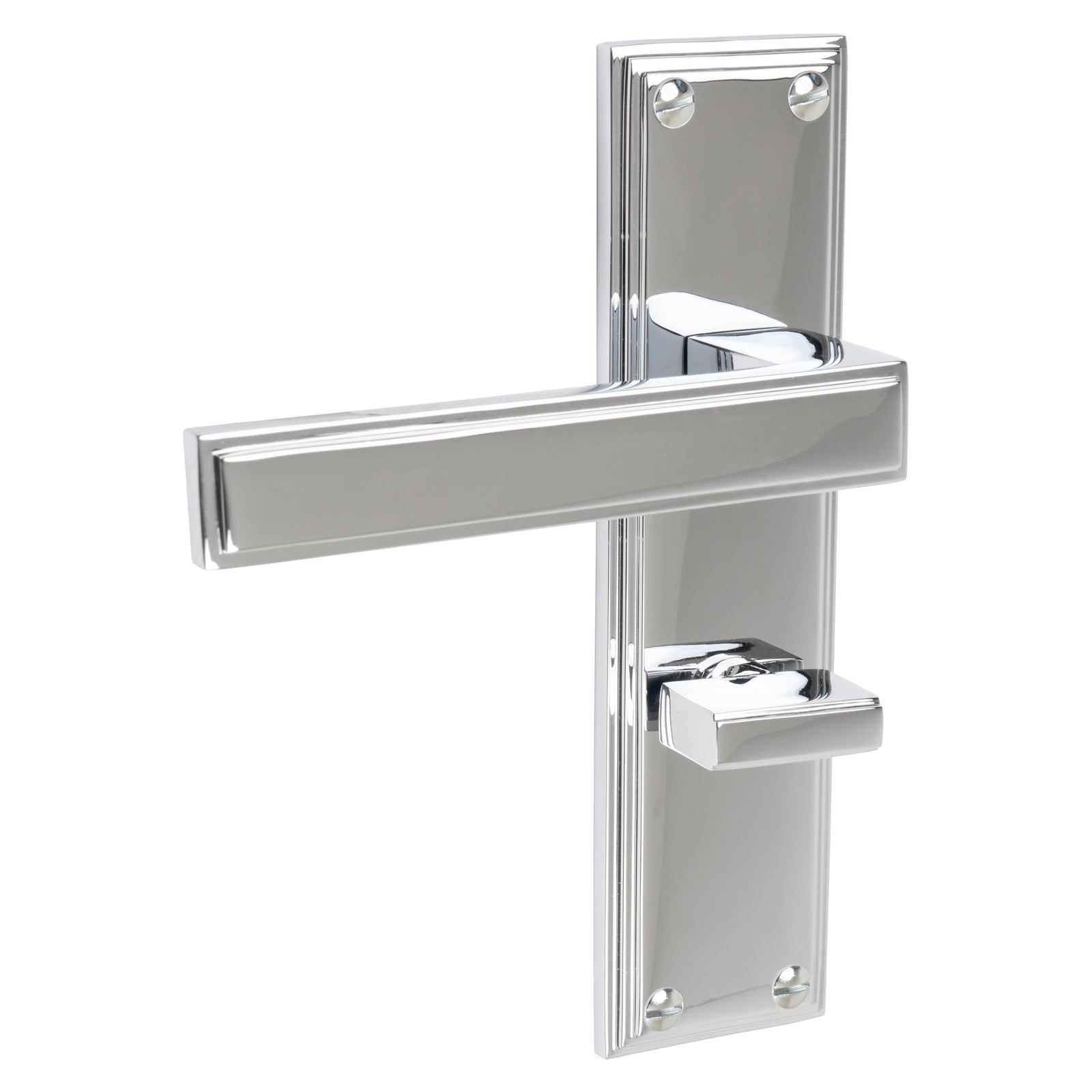 Atlantis Door Handles On Plate Bathroom Handle in Polished Chrome