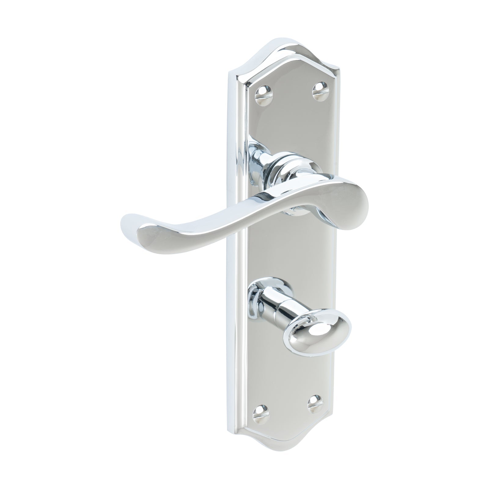 Buckingham Door Handles On Plate Bathroom Handle in Polished Chrome