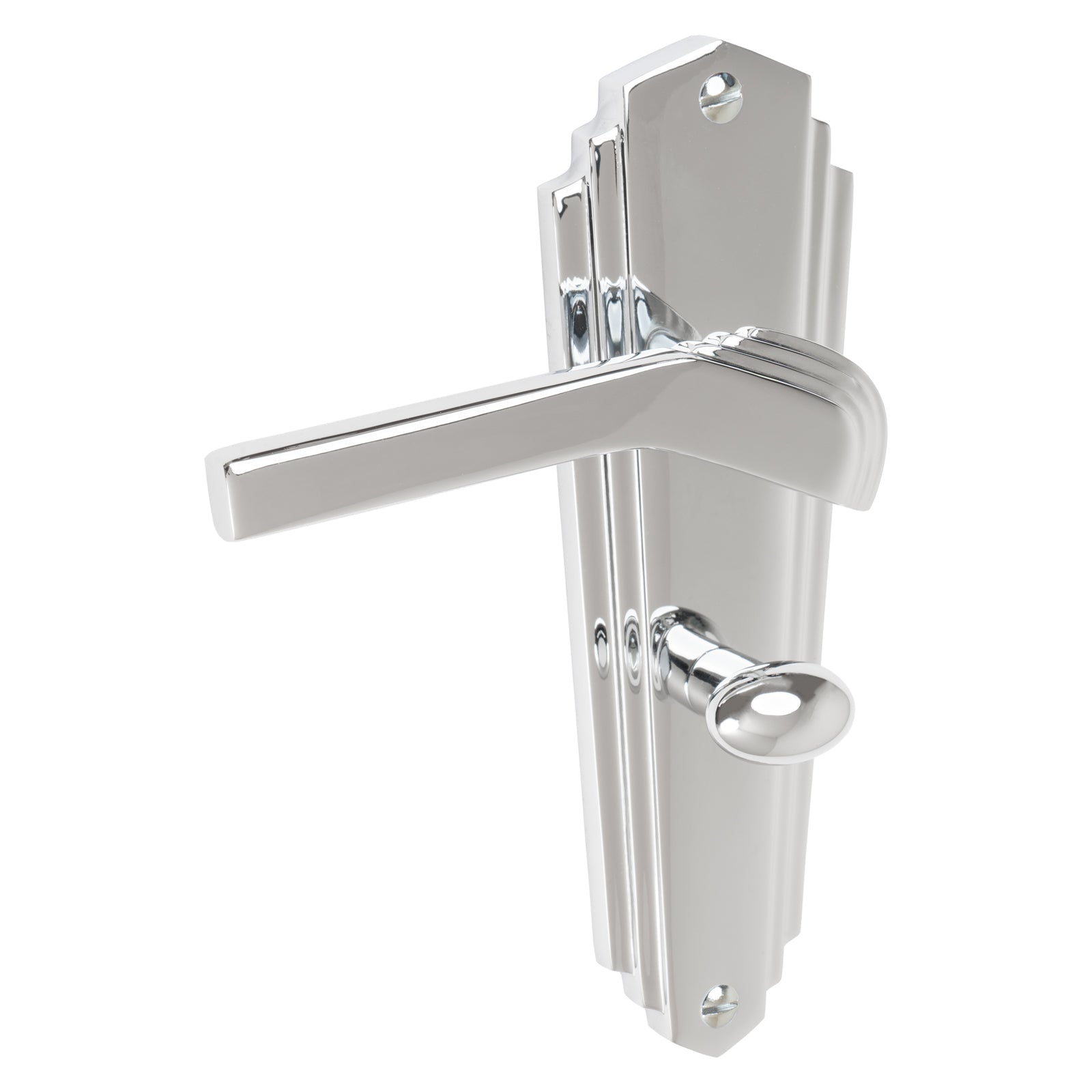 Waldorf Door Handles On Plate Bathroom Handle in Polished Chrome