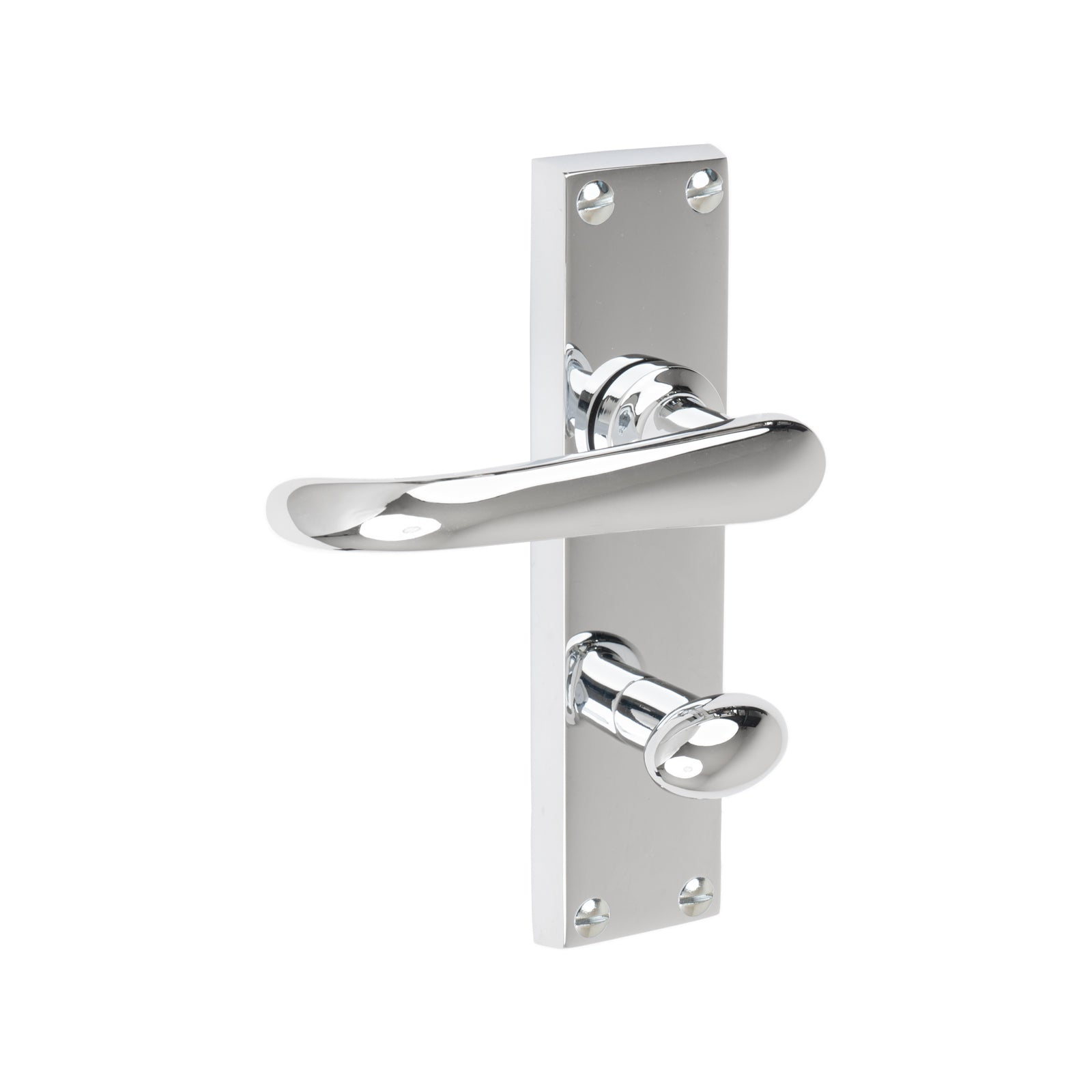 Windsor Door Handles On Plate Bathroom Handle in Polished Chrome