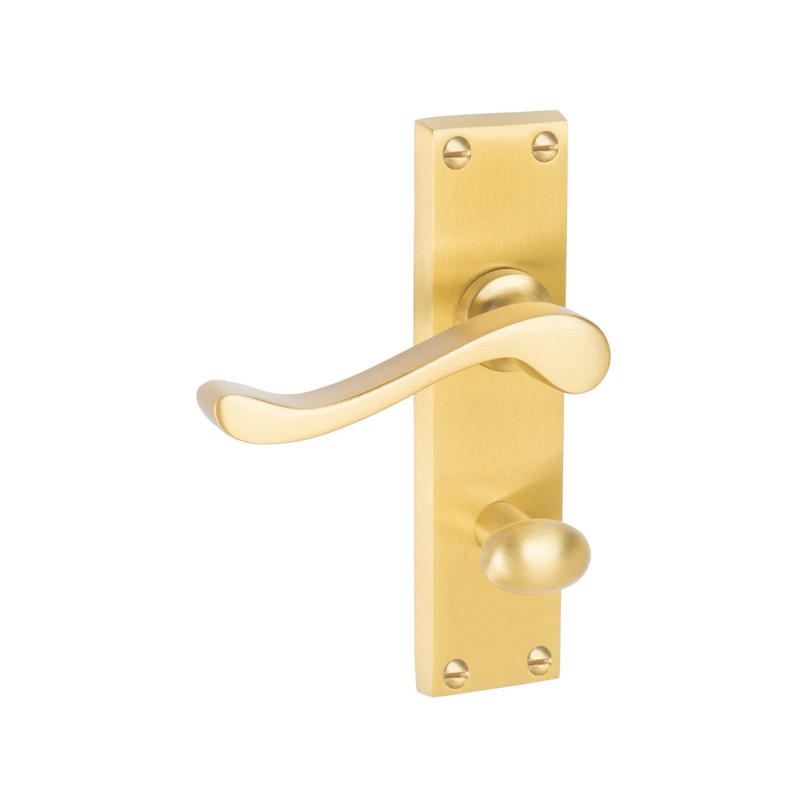 Bedford Door Handles On Plate Bathroom Handle in Satin Brass