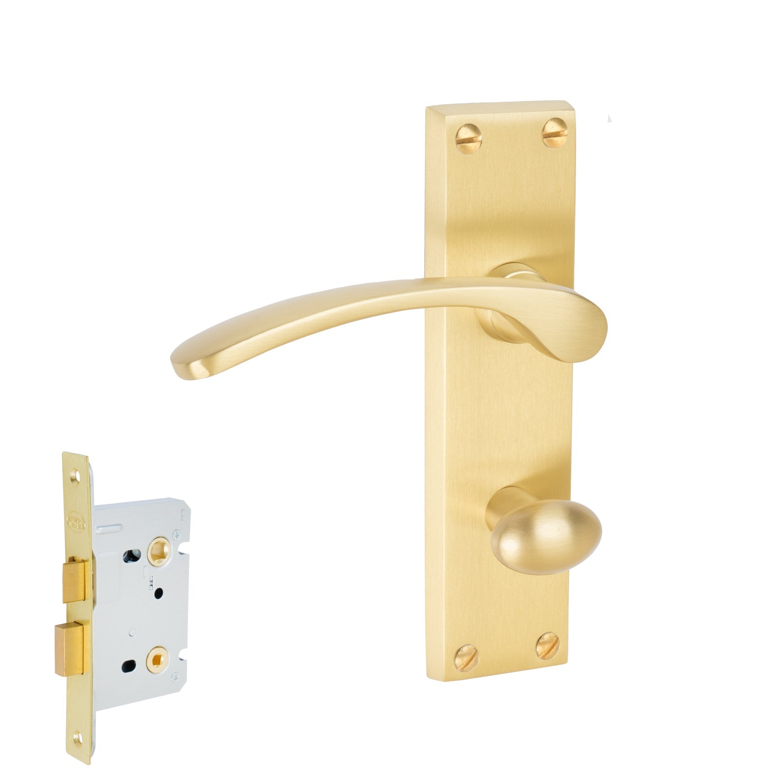 Sophia Door Handles On Plate Bathroom Handle Set in Satin Brass