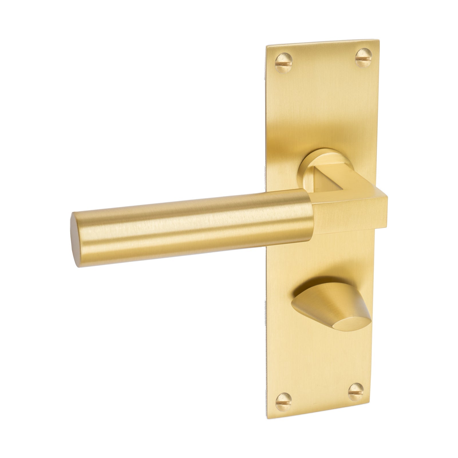 Bauhaus Door Handles On Plate Bathroom Handle in Satin Brass