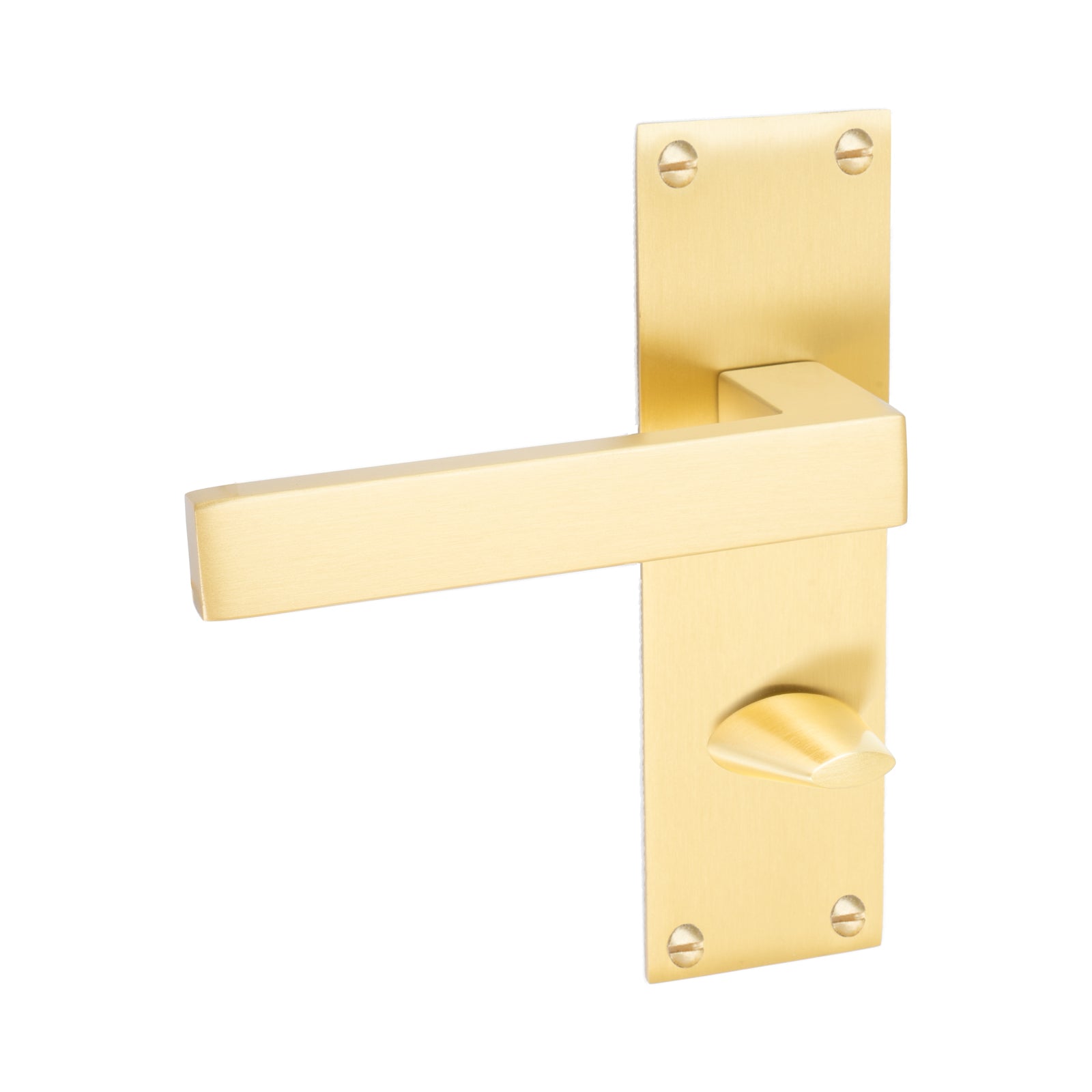 Metro Door Handles On Plate Bathroom Handle in Satin Brass