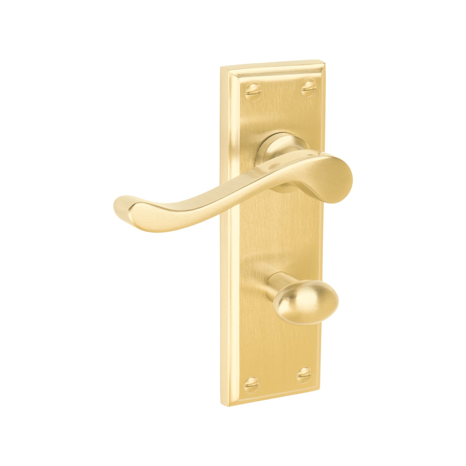 Edwardian Door Handles On Plate Bathroom Handle in Satin Brass