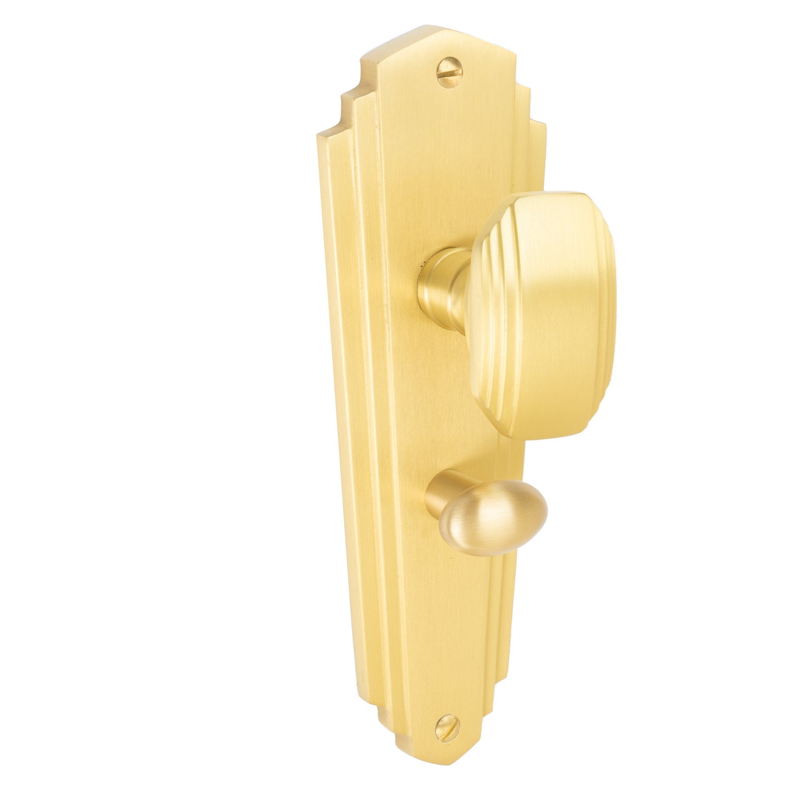 Charlston Door Handles On Plate Bathroom Handle in Satin Brass