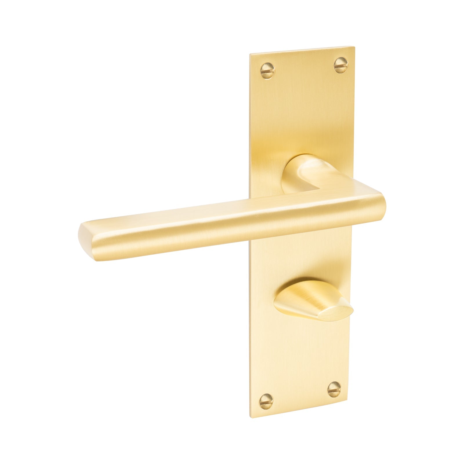 Trident Door Handles On Plate Bathroom Handle in Satin Brass