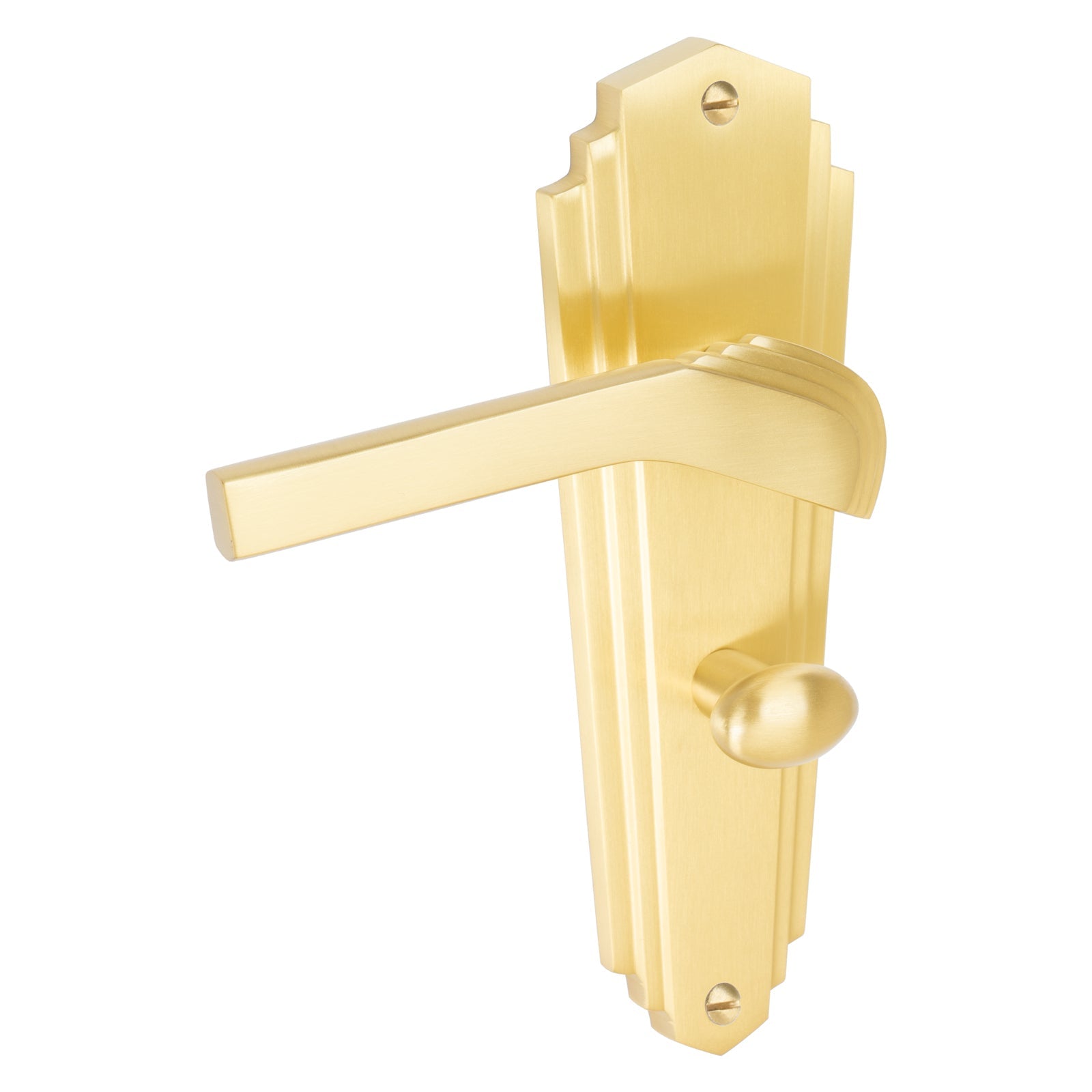 Waldorf Door Handles On Plate Bathroom Handle in Satin Brass