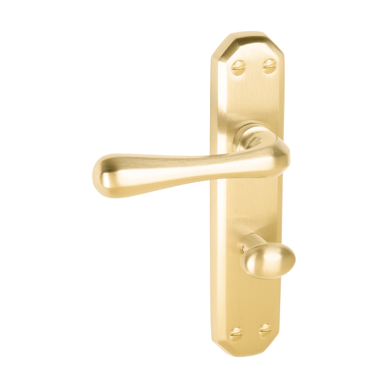 Charlbury Door Handles On Plate Bathroom Handle in Satin Brass