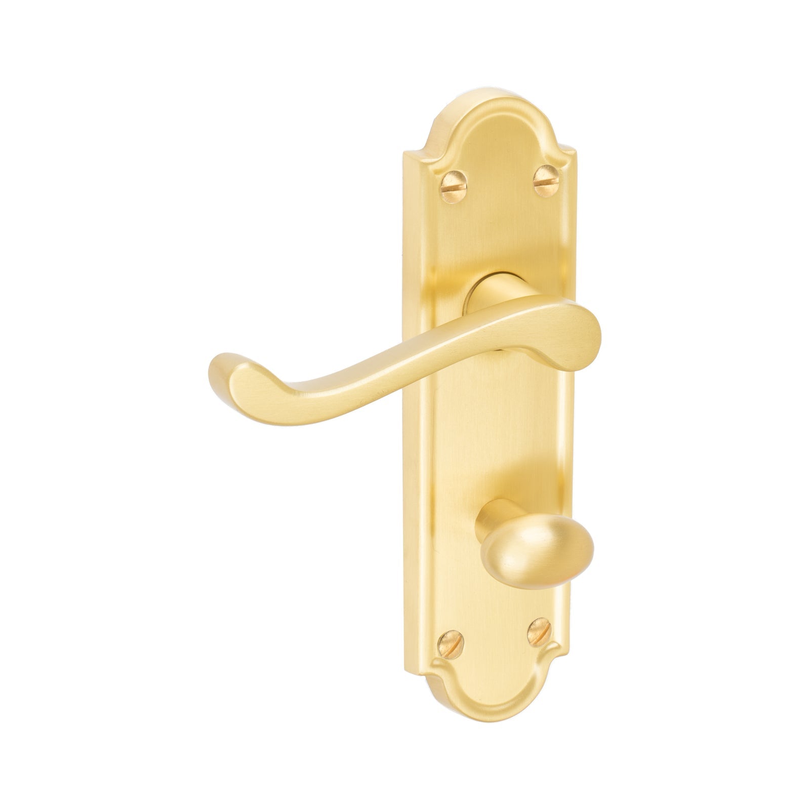 Meridian Door Handles On Plate Bathroom Handle in Satin Brass