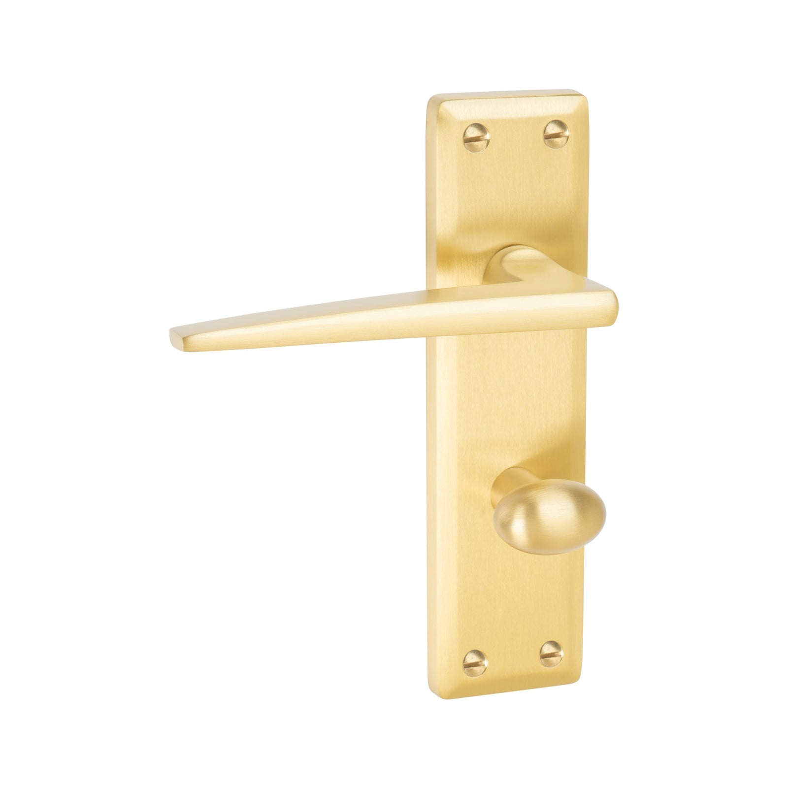 Kendal Door Handles On Plate Bathroom Handle in Satin Brass