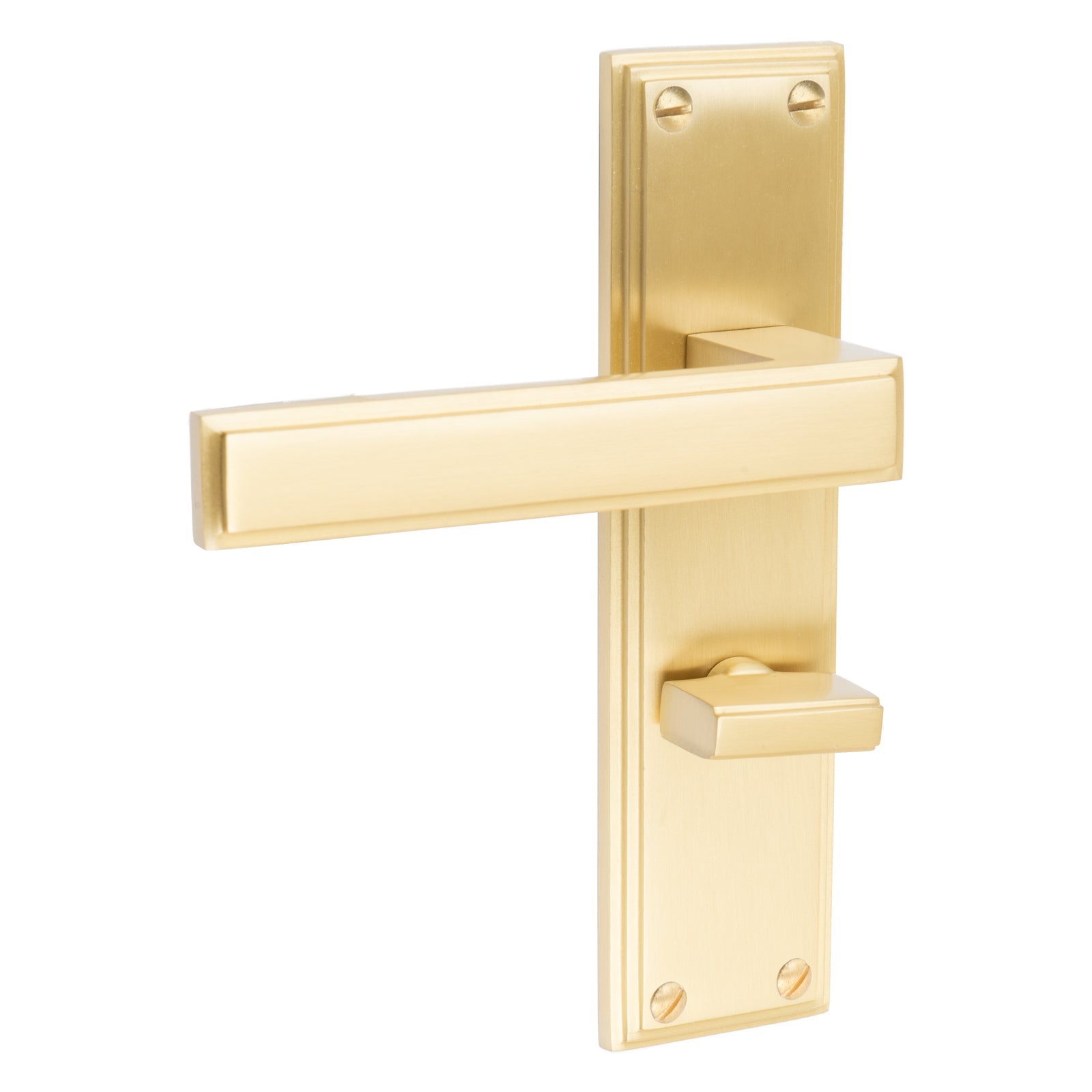 Atlantis Door Handles On Plate Bathroom Handle in Satin Brass