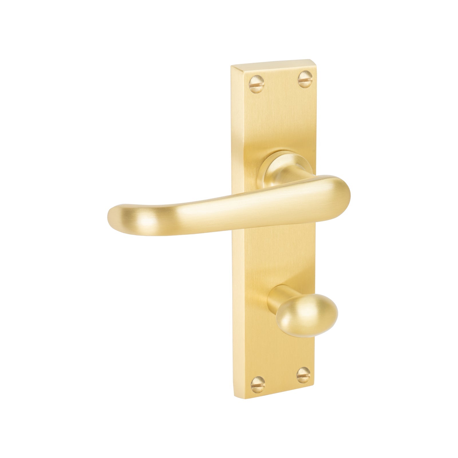 Windsor Door Handles On Plate Bathroom Handle in Satin Brass