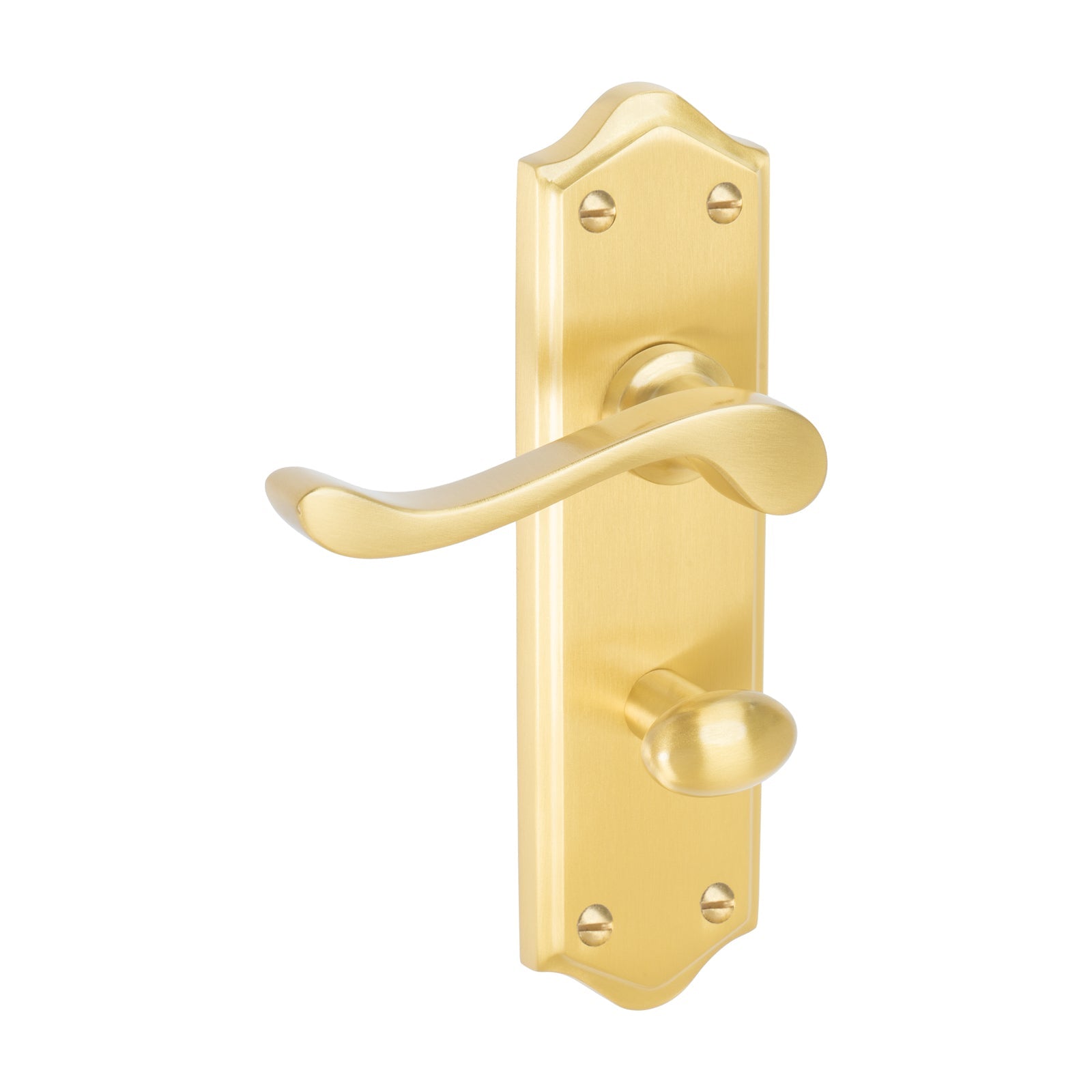 Buckingham Door Handles On Plate Bathroom Handle in Satin Brass