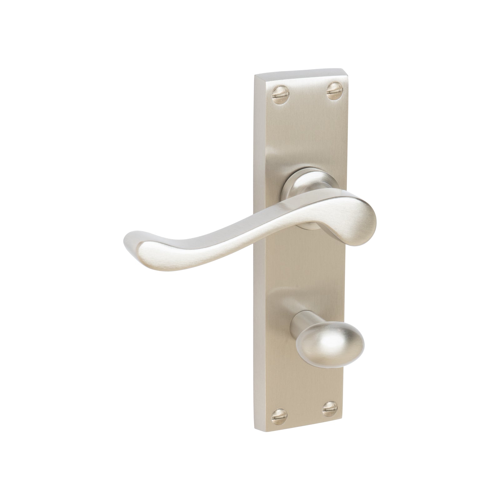 Bedford Door Handles On Plate Bathroom Handle in Satin Nickel