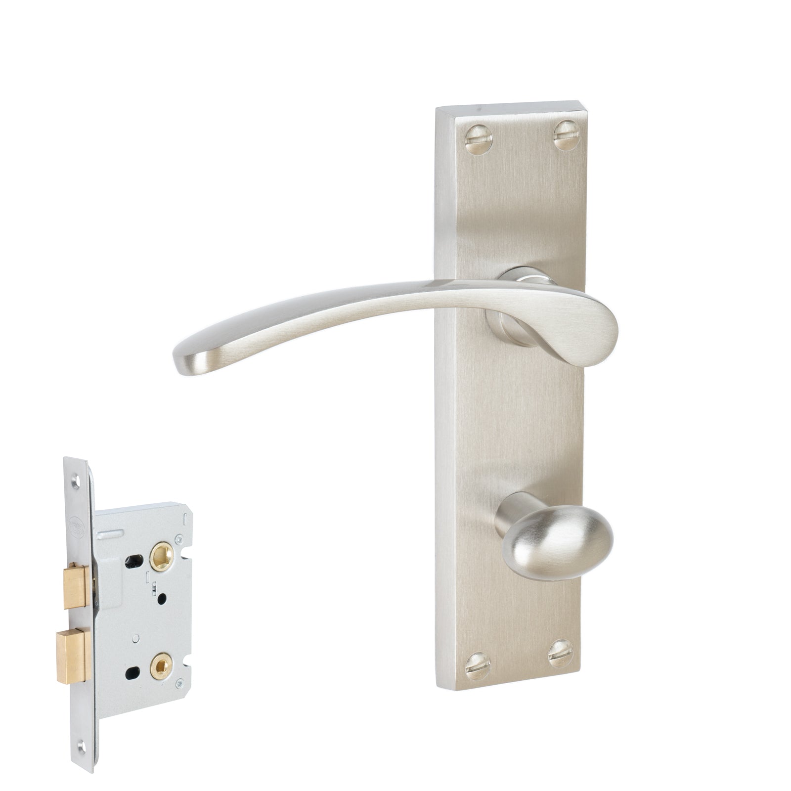 Sophia Door Handles On Plate Bathroom Handle Set in Satin Nickel