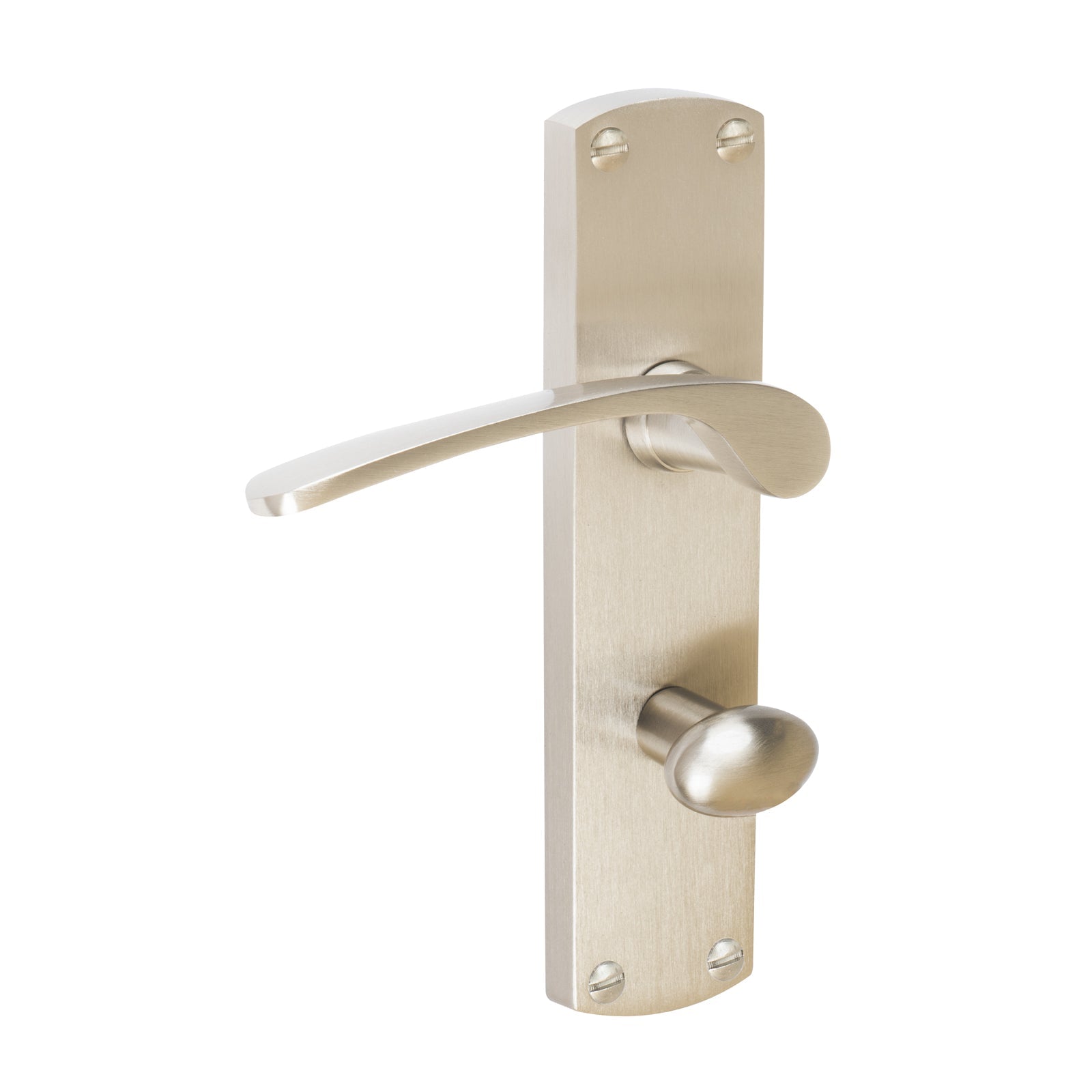 Diplomat Door Handles On Plate Bathroom Handle in Satin Nickel