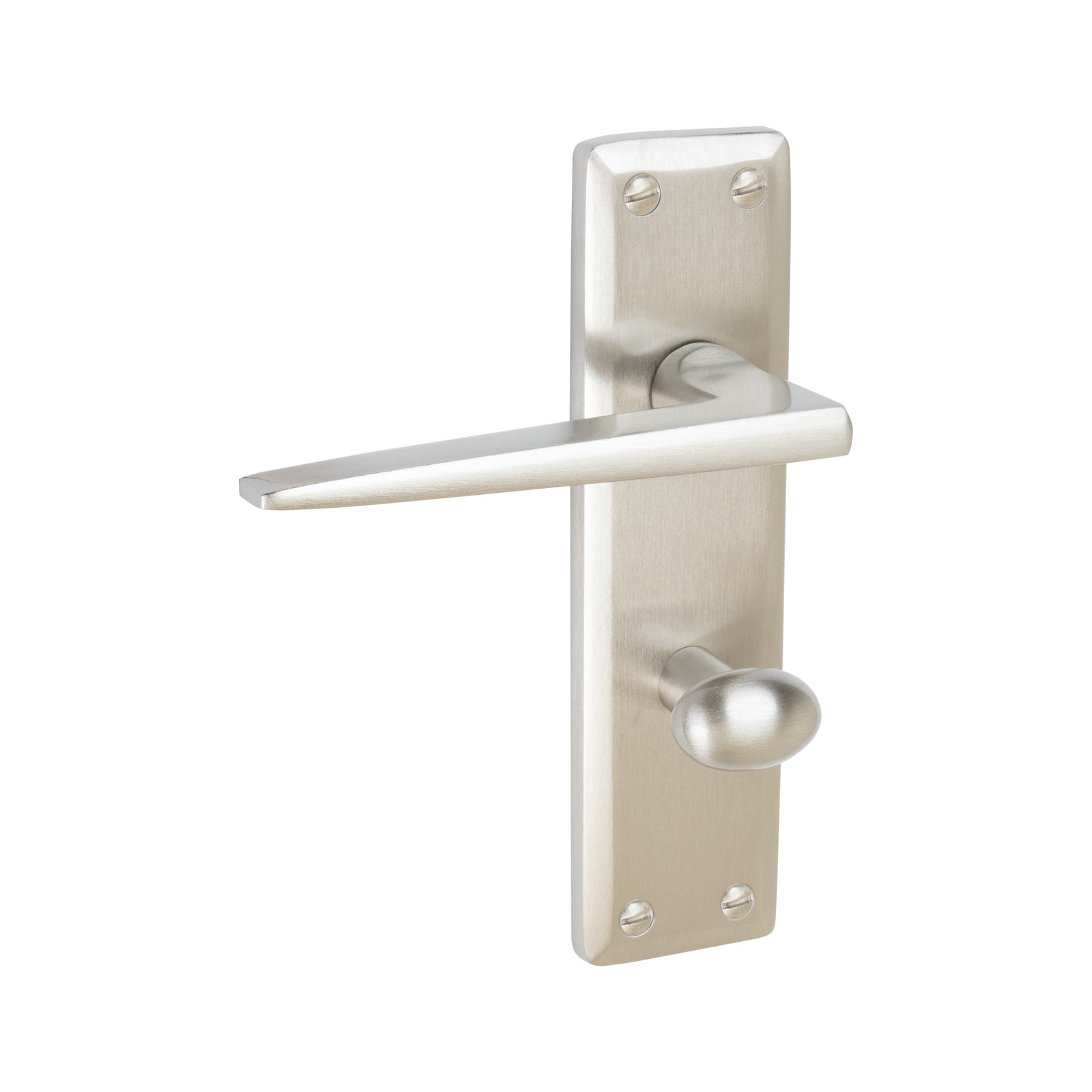 Kendal Door Handles On Plate Bathroom Handle in Satin Nickel