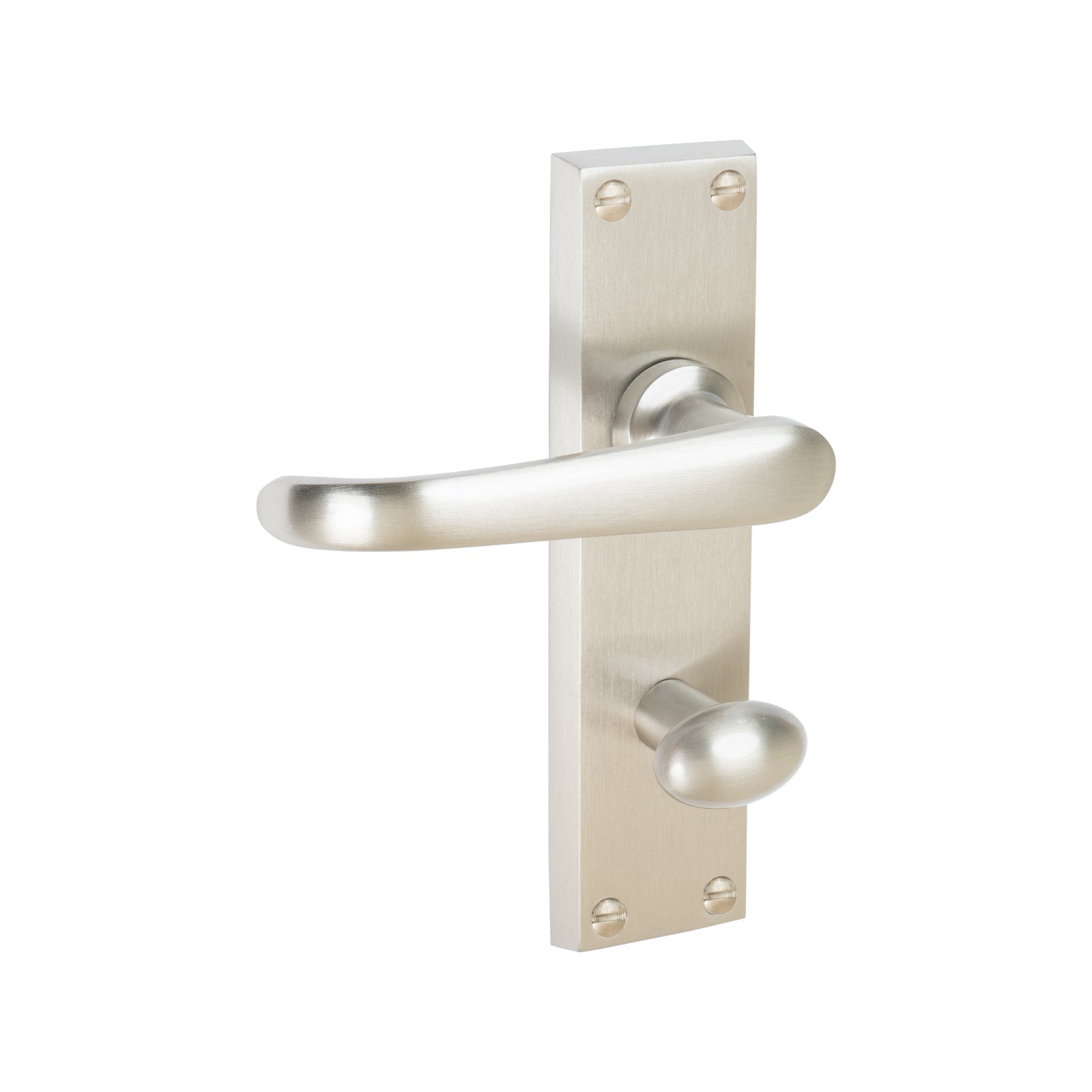 Windsor Door Handles On Plate Bathroom Handle in Satin Nickel