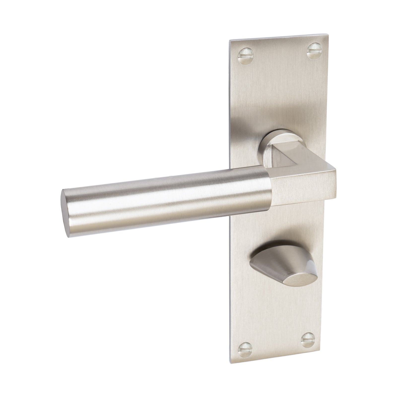 Bauhaus Door Handles On Plate Bathroom Handle in Satin Nickel