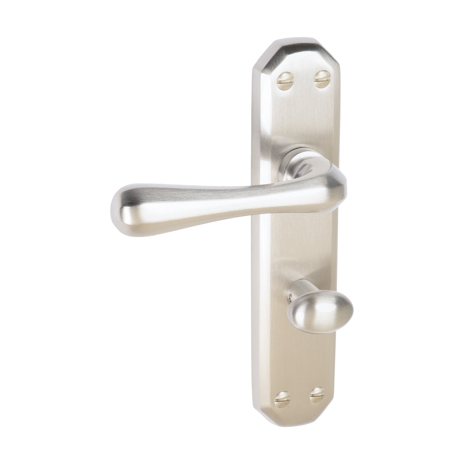 Charlbury Door Handles On Plate Bathroom Handle in Satin Nickel