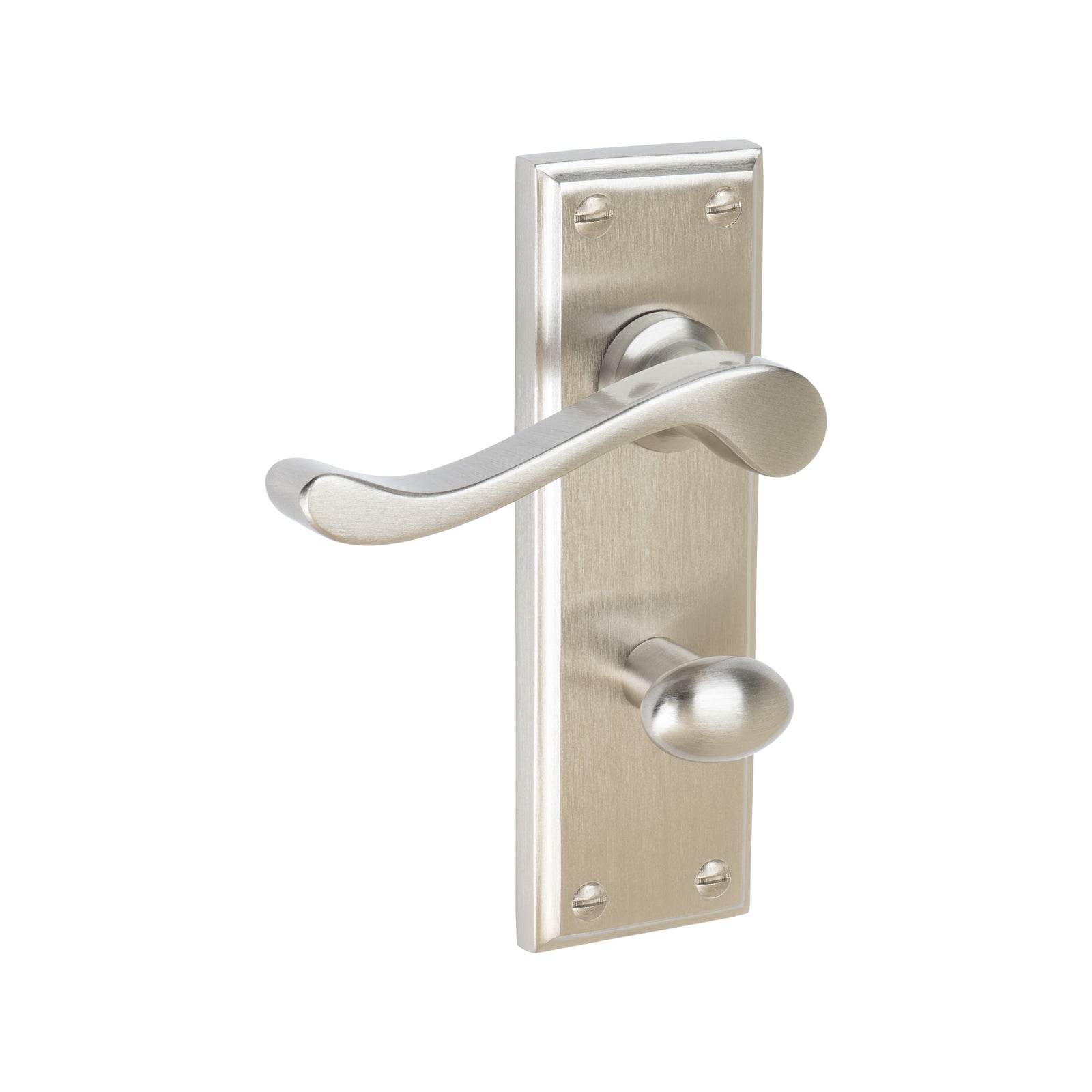 Edwardian Door Handles On Plate Bathroom Handle in Satin Nickel