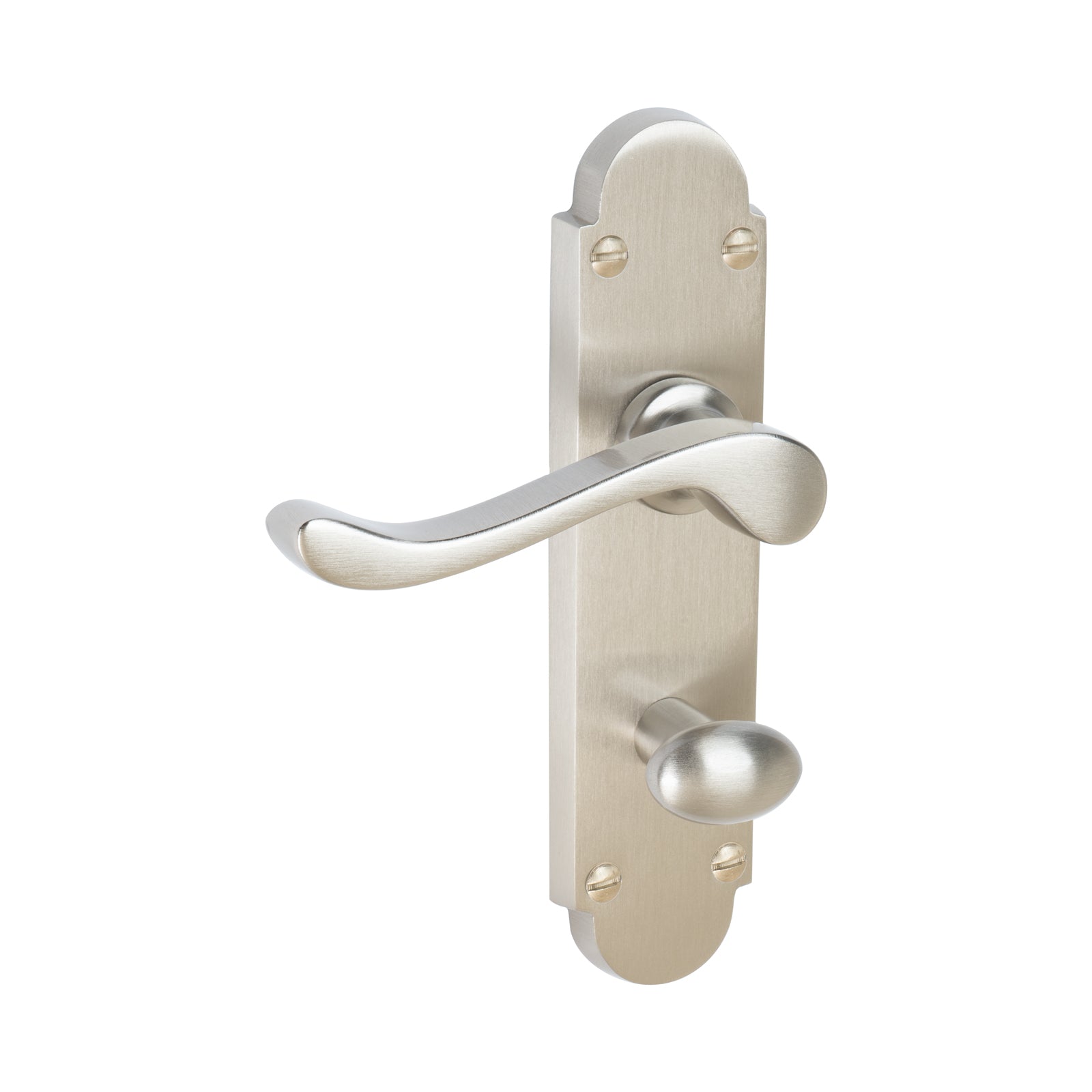 Savoy Door Handles On Plate Bathroom Handle in Satin Nickel