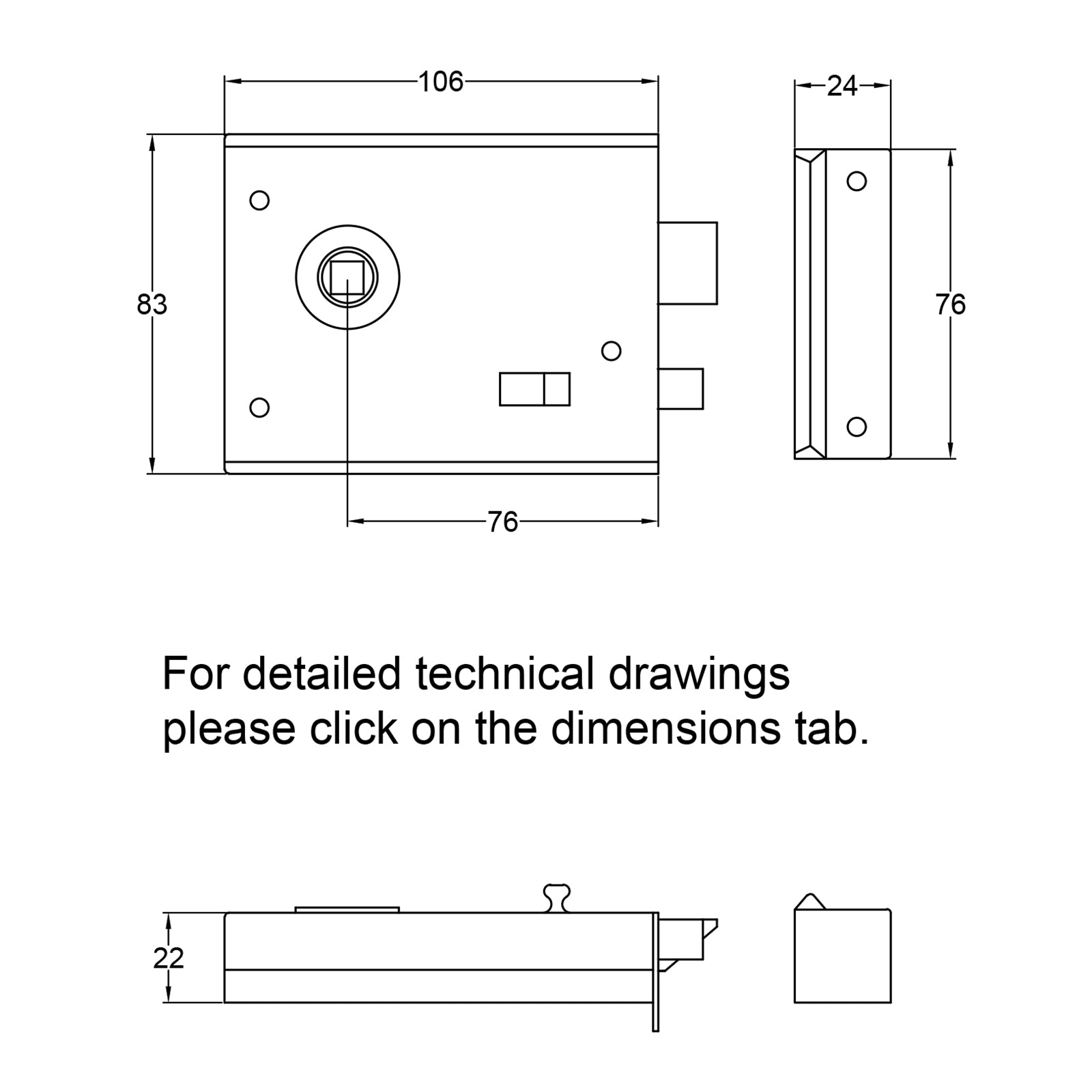 Dimension drawing for bathroom rim lock and beehive door knobs sets SHOW