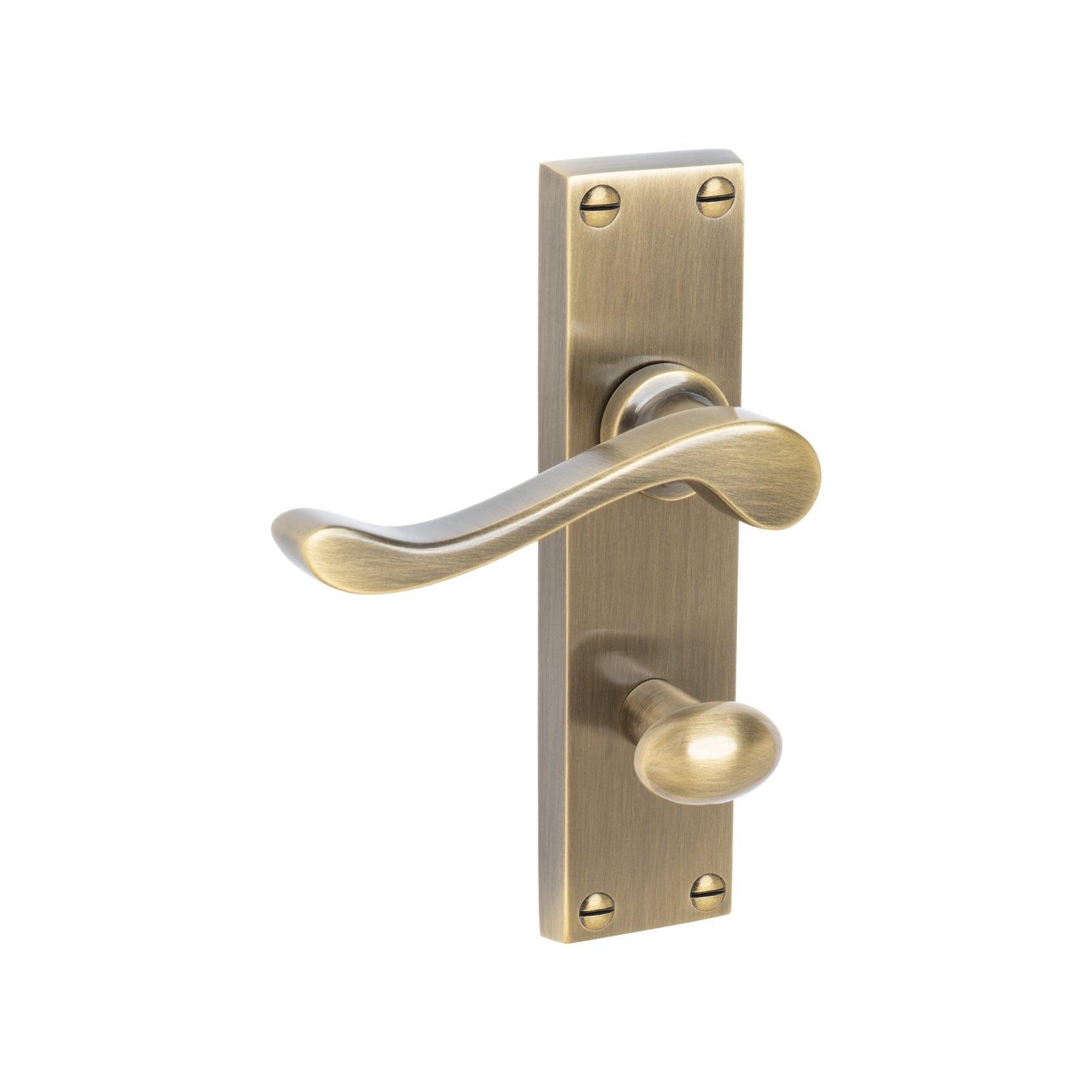 Bedford Door Handles On Plate Bathroom Handle in Aged Brass