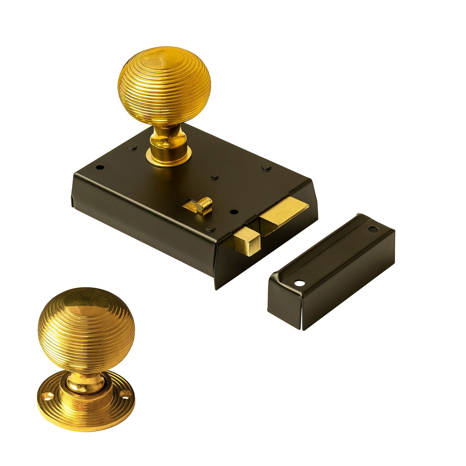 Bathroom rim lock with polished brass beehive door knob SHOW