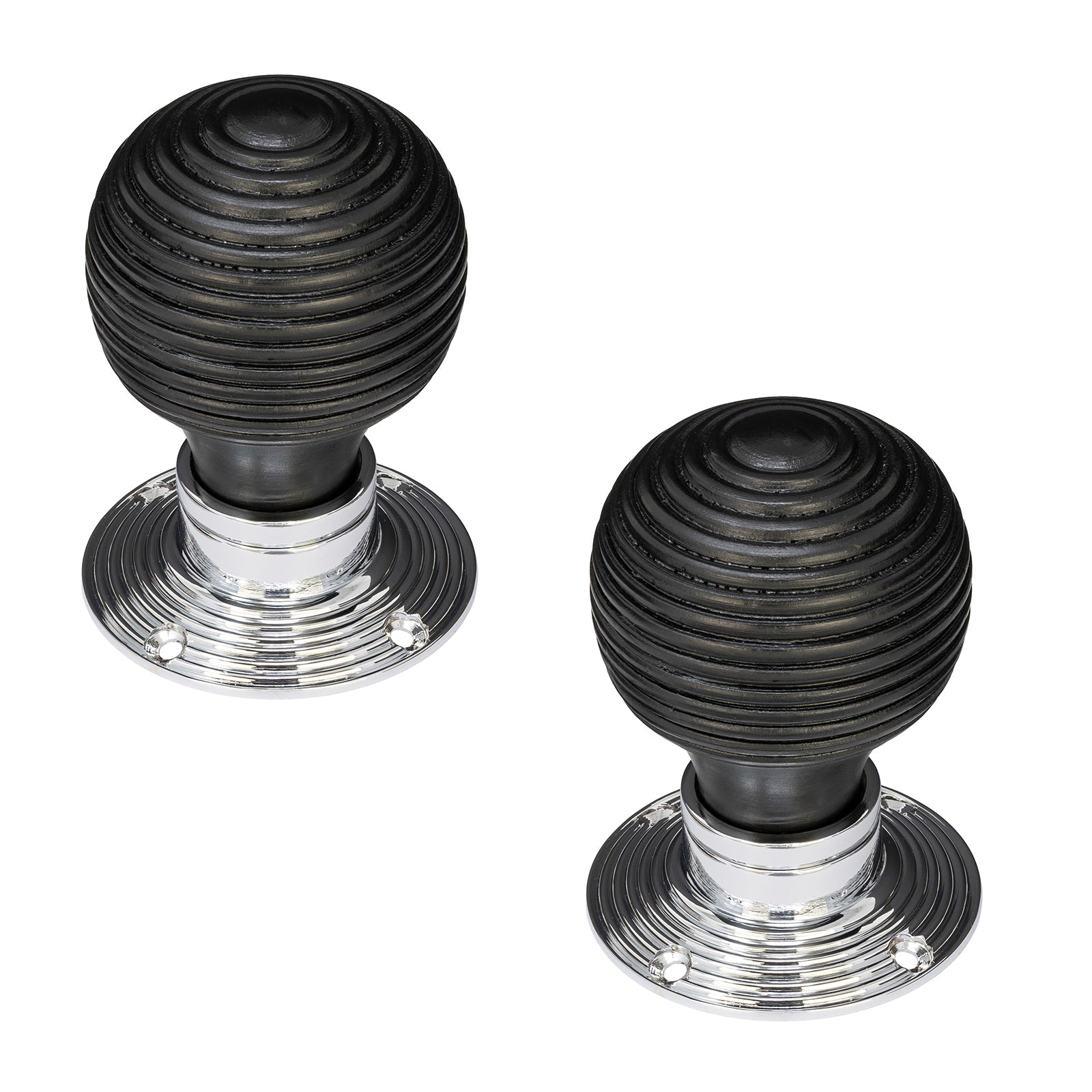 beehive ebonised & chrome door knobs