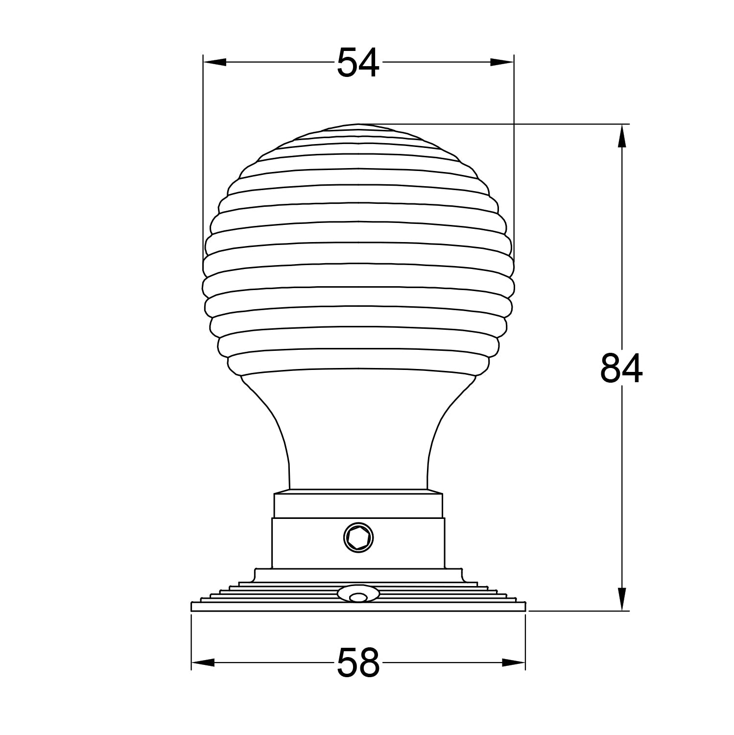 dimension drawing of beehive door knob SHOW