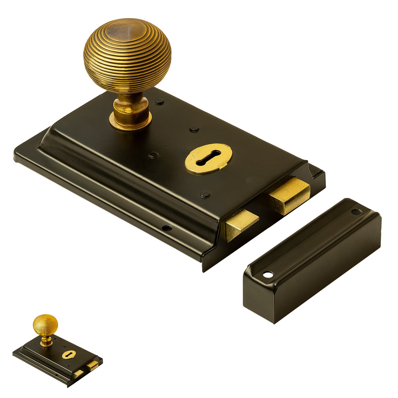 Rim Lock with Brass Beehive Door Knob