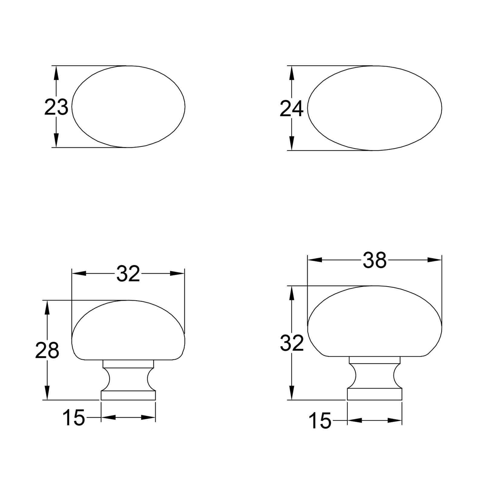 Dimension drawing oval cabinet knobs SHOW