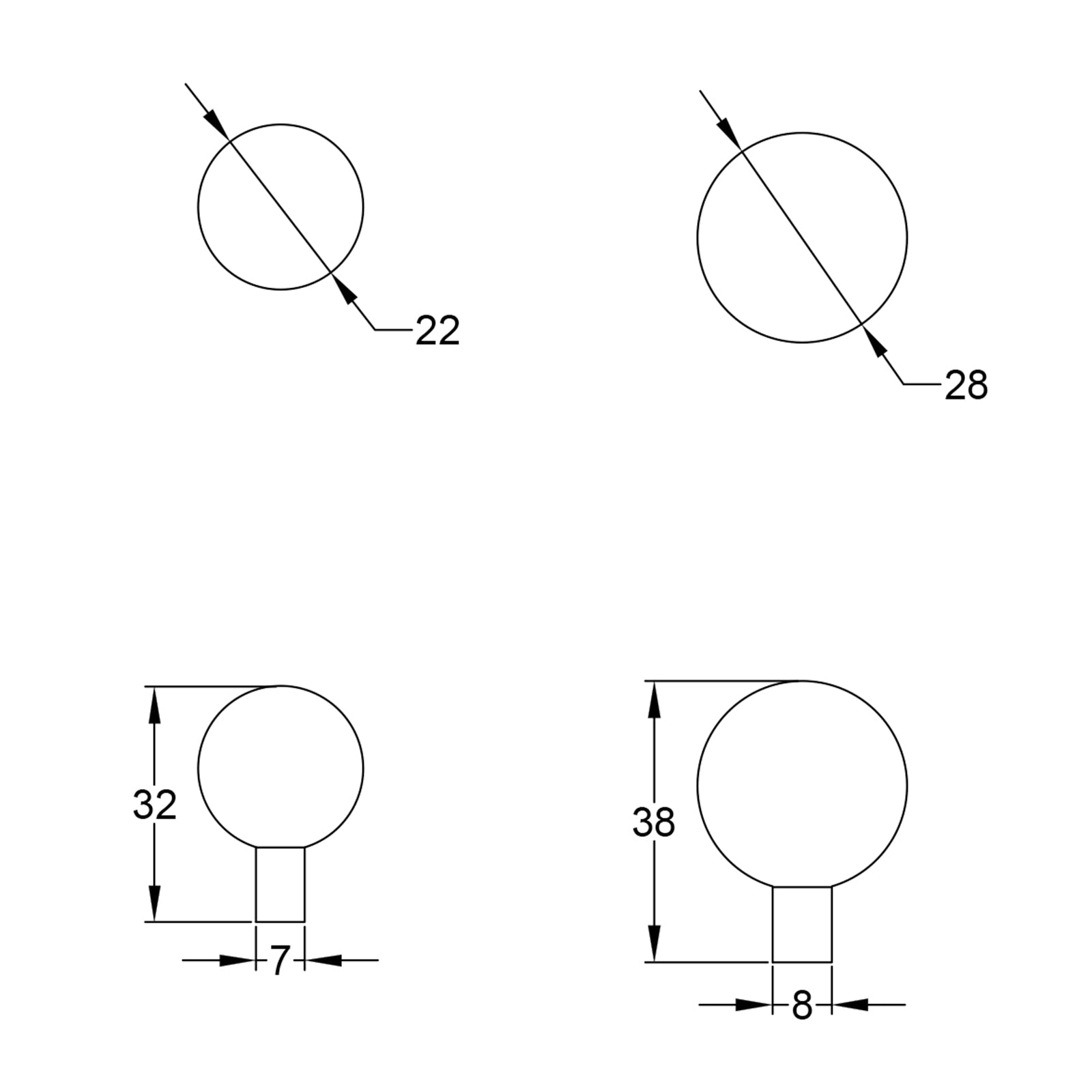 Sphere Cabinet Knobs dimension drawing SHOW