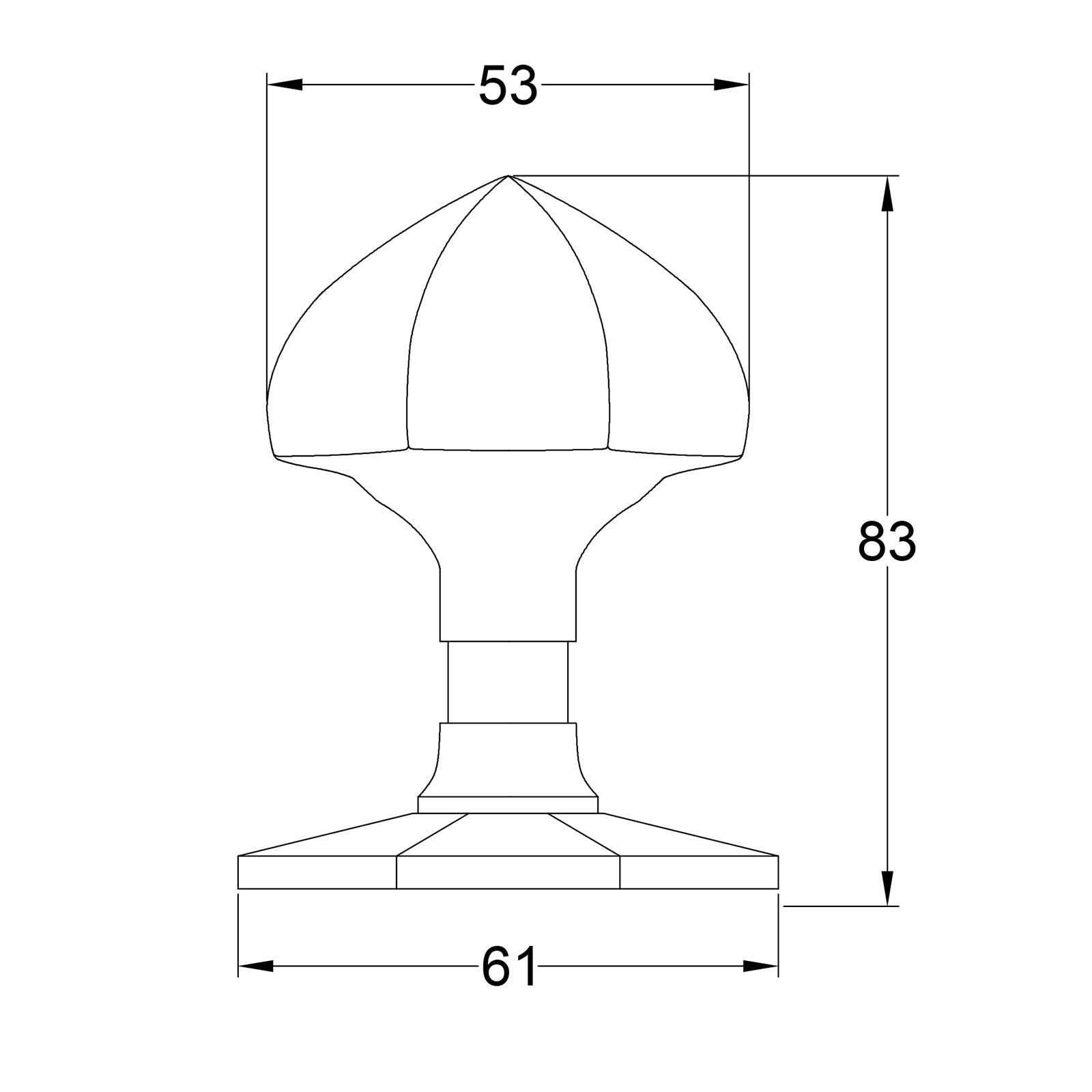 Dimension drawing for octagonal centre door knob SHOW