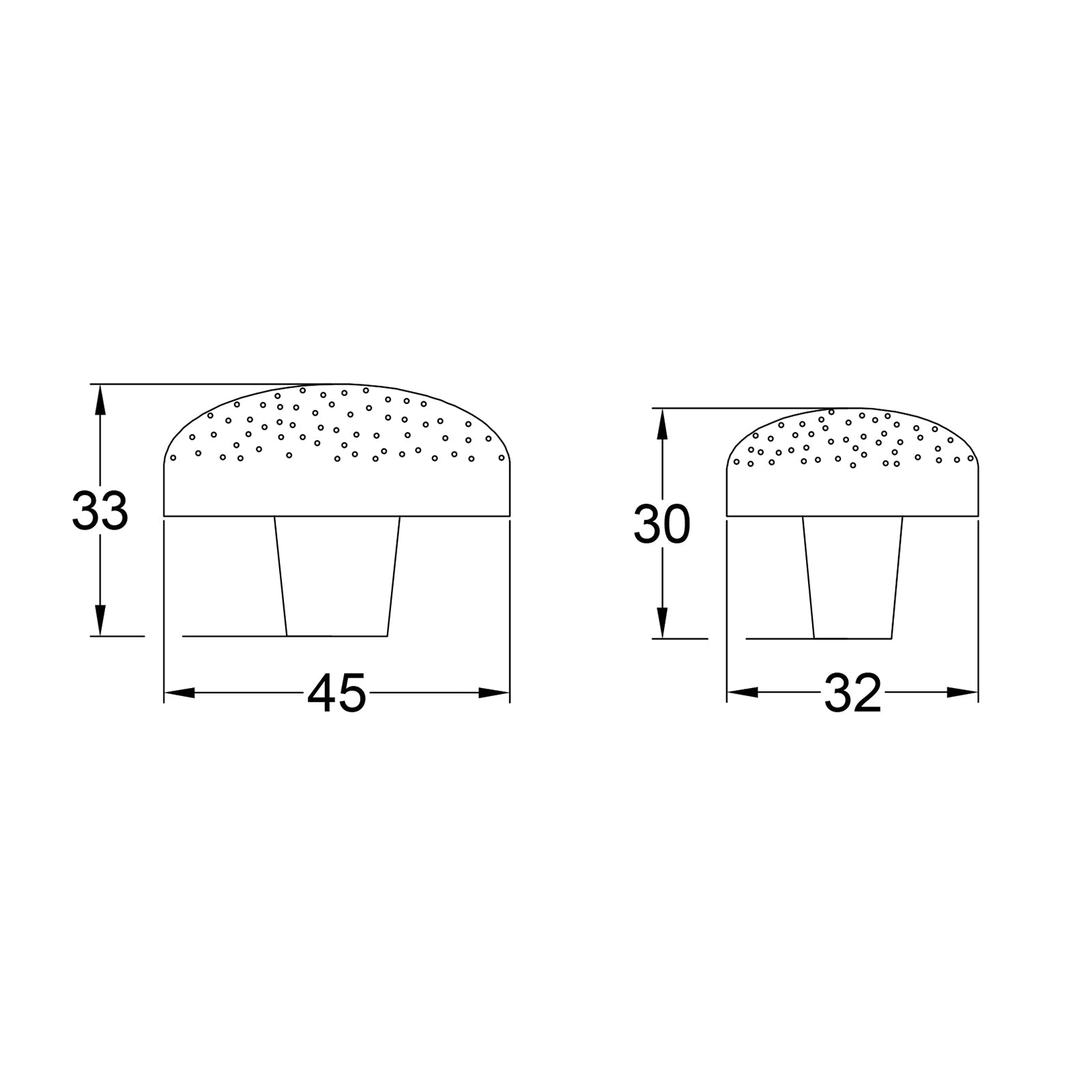 Cast iron dotted cabinet knobs dimension drawing SHOW