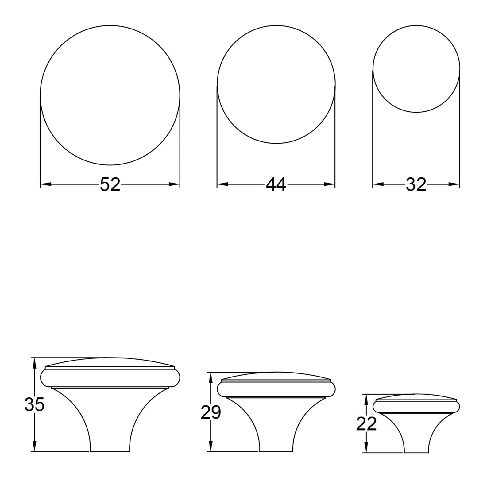 Cast iron ball cabinet knobs dimension drawing SHOW