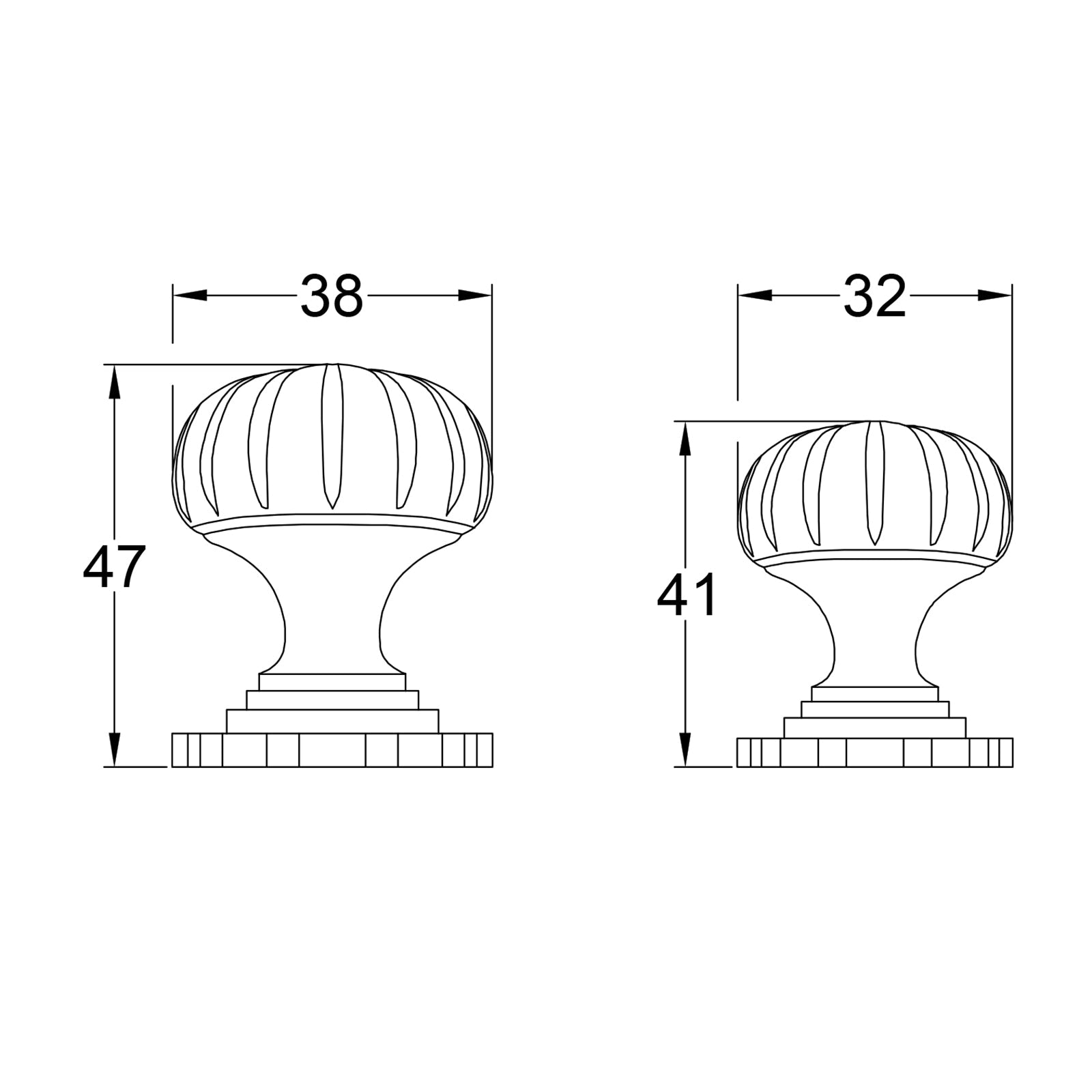 Cast Iron flower cabinet knobs dimension drawing SHOW