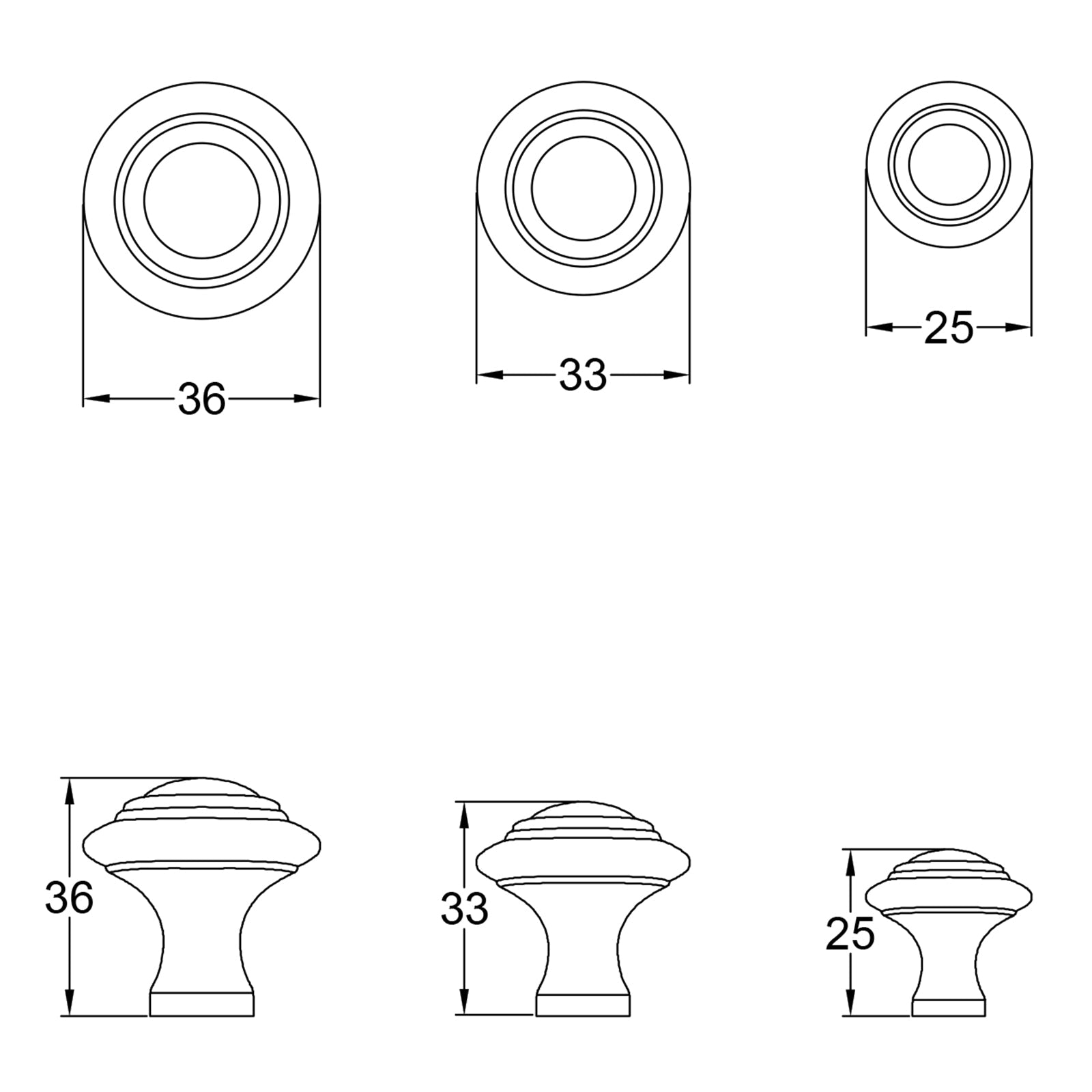 Cast iron ringed cabinet knobs dimension drawing SHOW