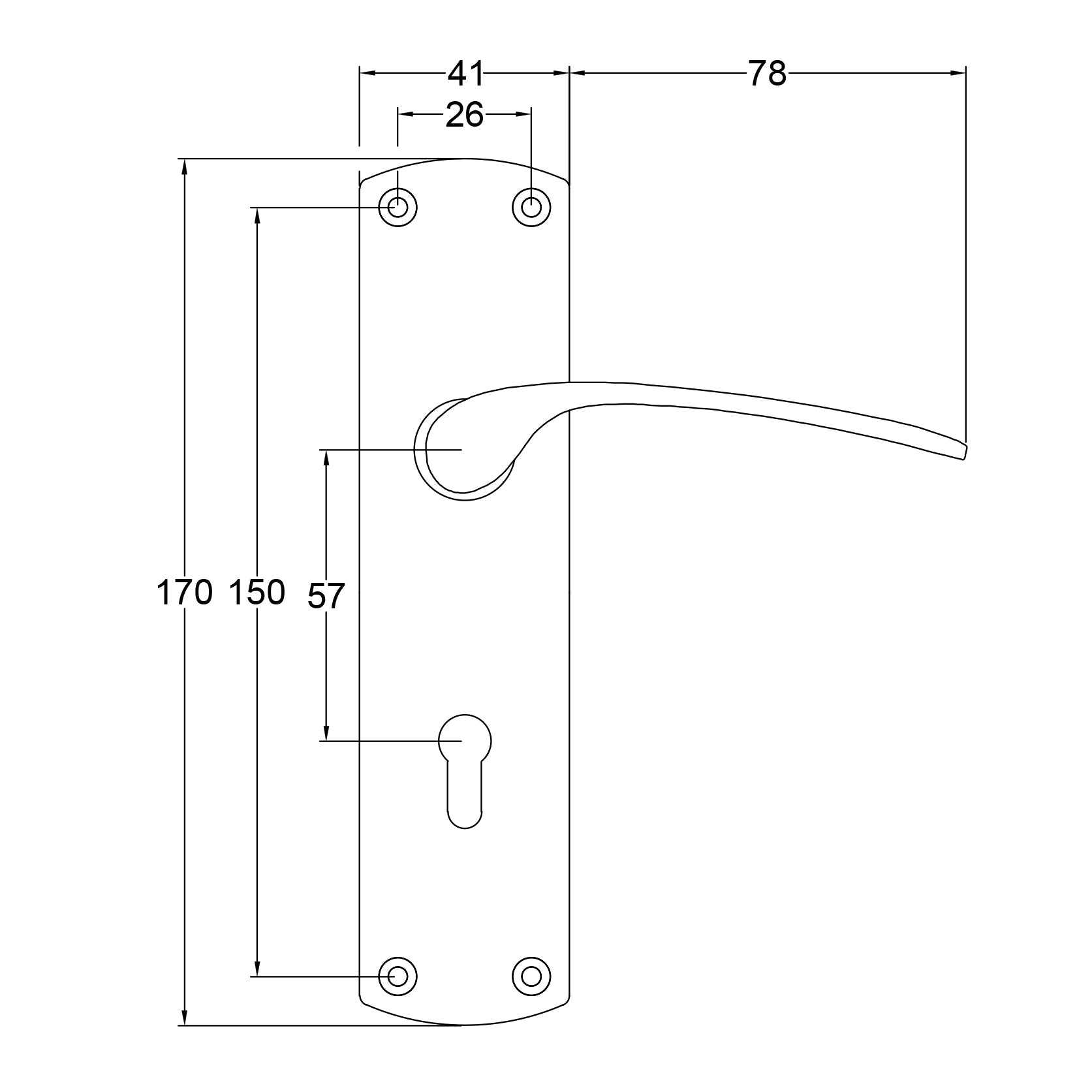 Diplomat Door Handles on Backplate Dimension Drawing SHOW