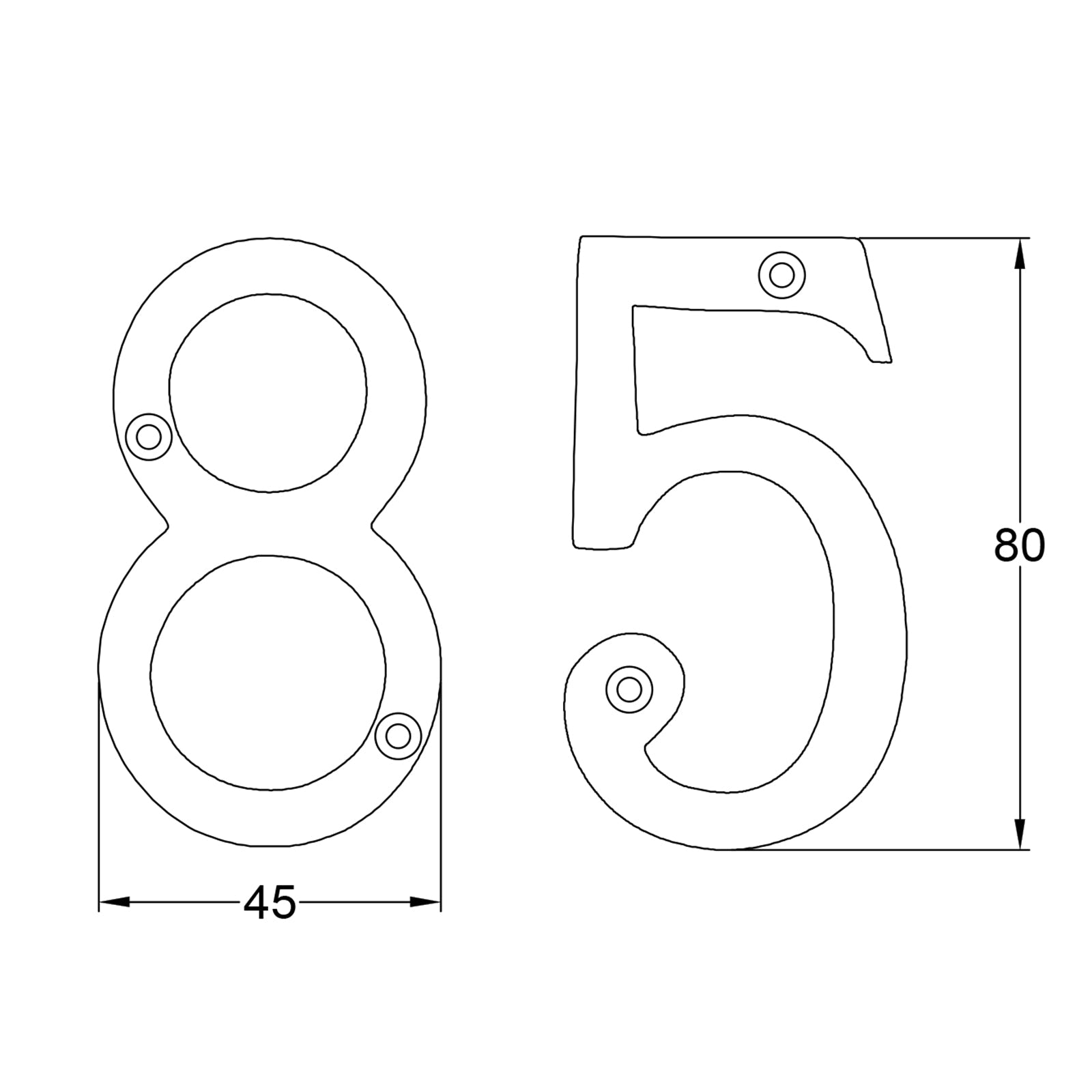 brass door numbers dimension drawing SHOW