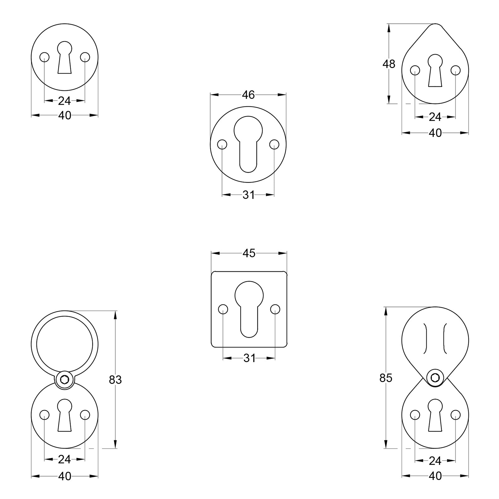 Drawing for Keyhole Cover Escutcheons with Armor-Coat SHOW